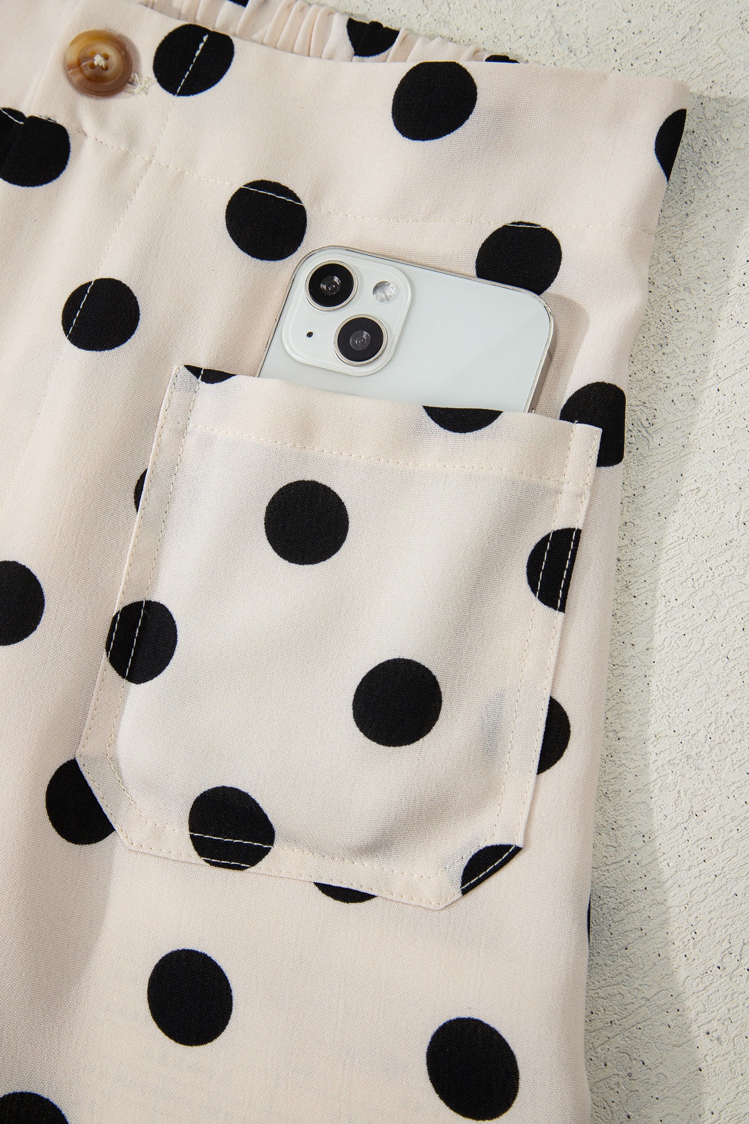 White Polka Dot Print Patched Pocket Loose Pants - loveforevers