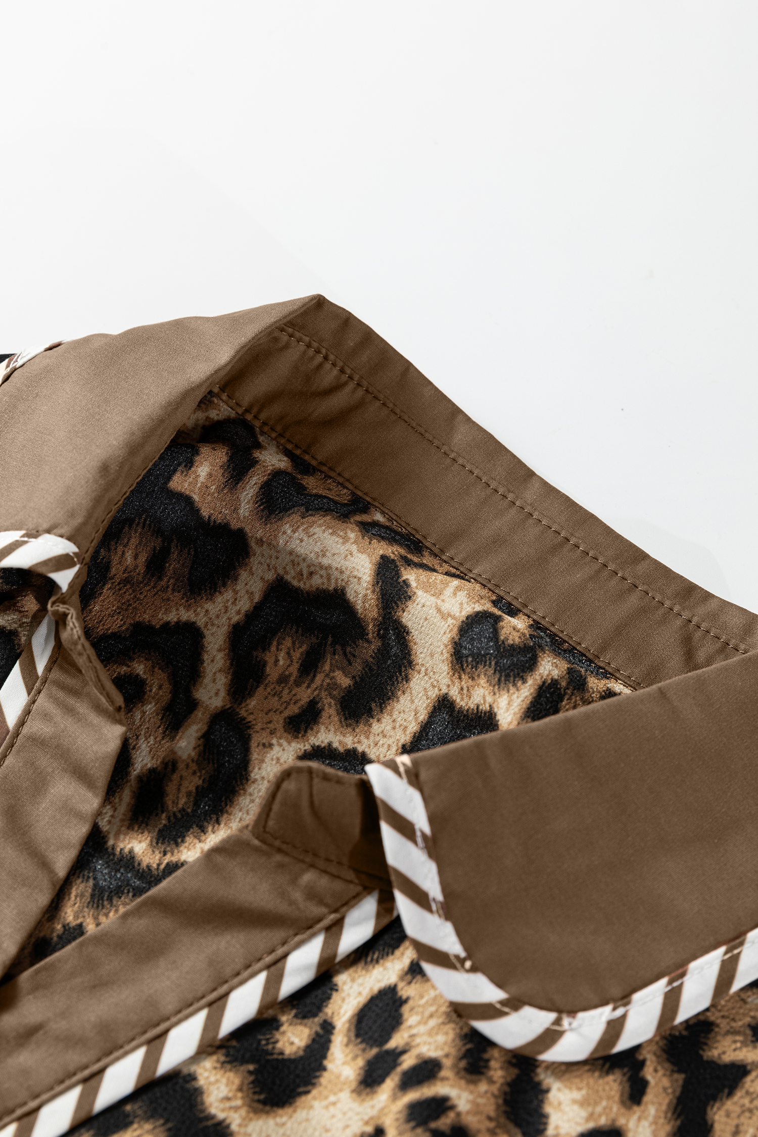 Brown Leopard Collared 3/4 Sleeve Shirt and Loose Pants Two Piece Outfit Set - loveforevers