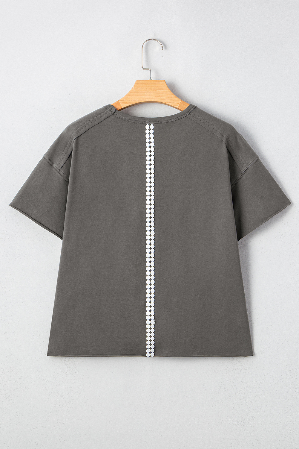 Medium Grey Lace Bow Raw Edge Drop Shoulder Casual T Shirt - loveforevers