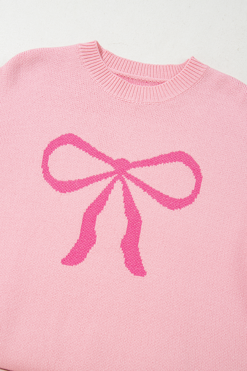 Pink Bow Graphic Drop Shoulder Round Neck Sweater - loveforevers