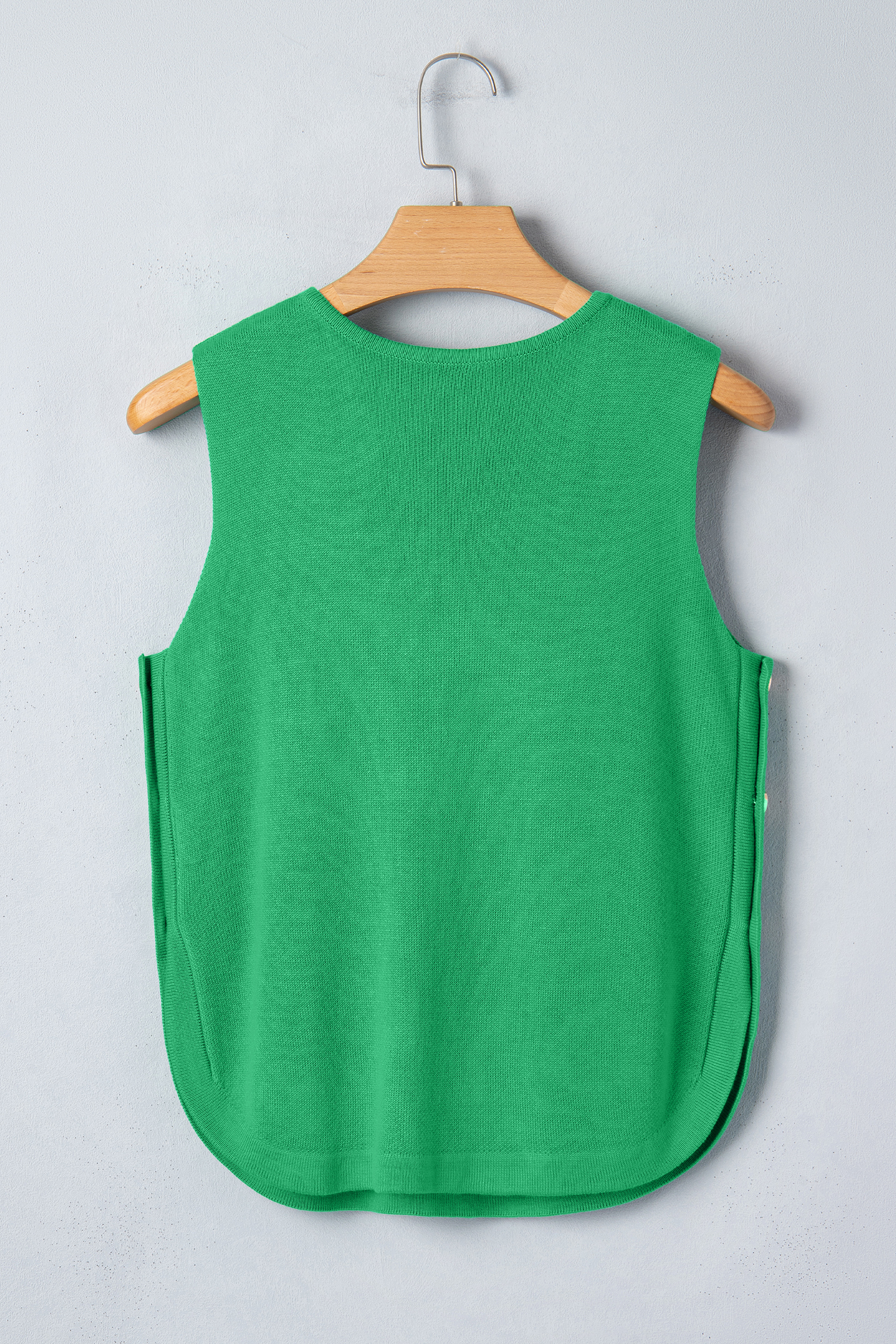 Bright Green Side Button Round Neck Knit Sleeveless Sweater - loveforevers