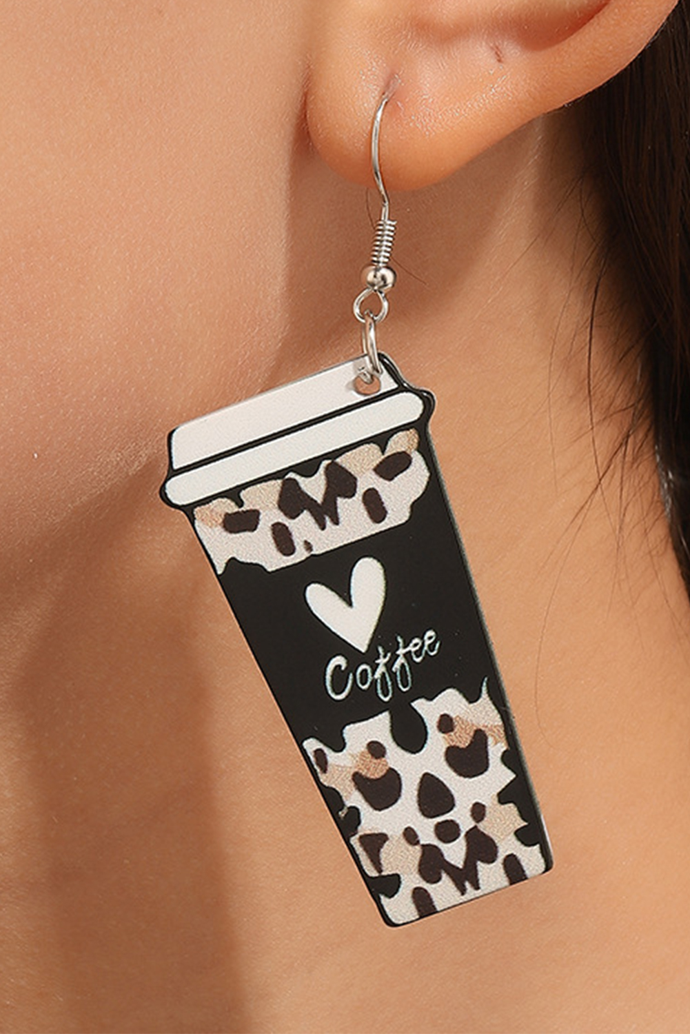Black Leopard Coffee Print Beverage Cup Shape Earrings - loveforevers