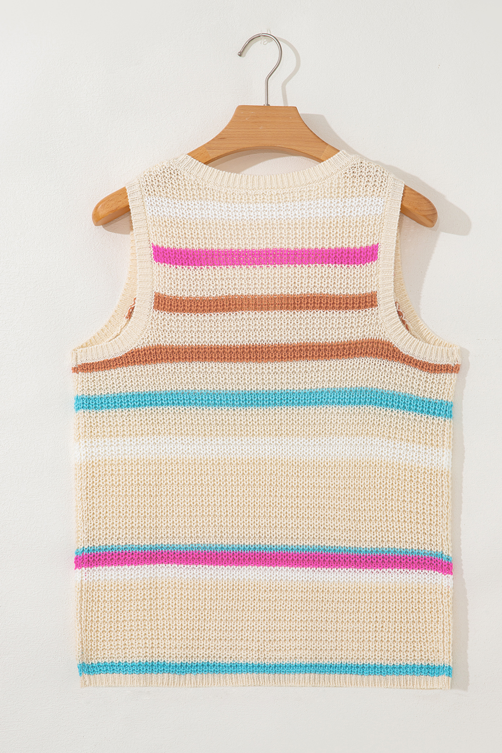 Khaki Stripe Textured Knit V Neck Sweater Vest - loveforevers