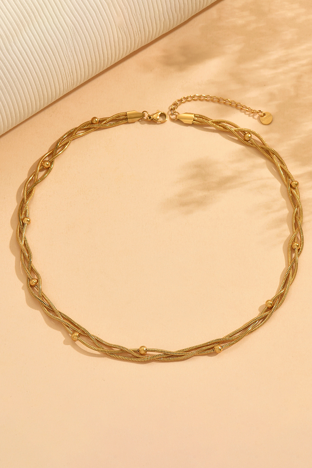 Gold Plated Beading Twist Link Swirl Chain Necklace - loveforevers