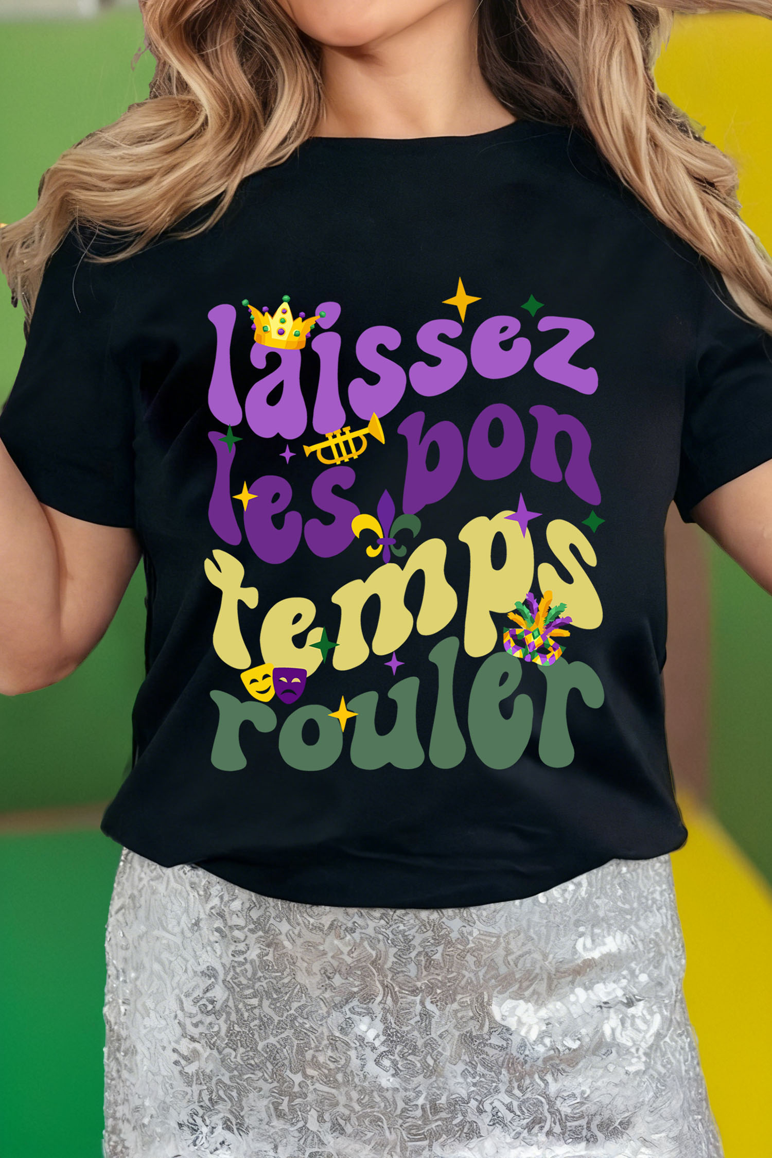 Black Laissez Lesbon Temps Rouler Graphic Mardi Gras Tee - loveforevers