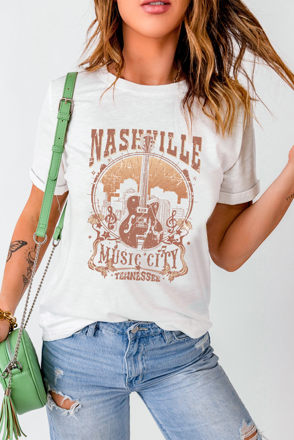 Black Country Music Crazy Print Crew Neck T Shirt - loveforevers