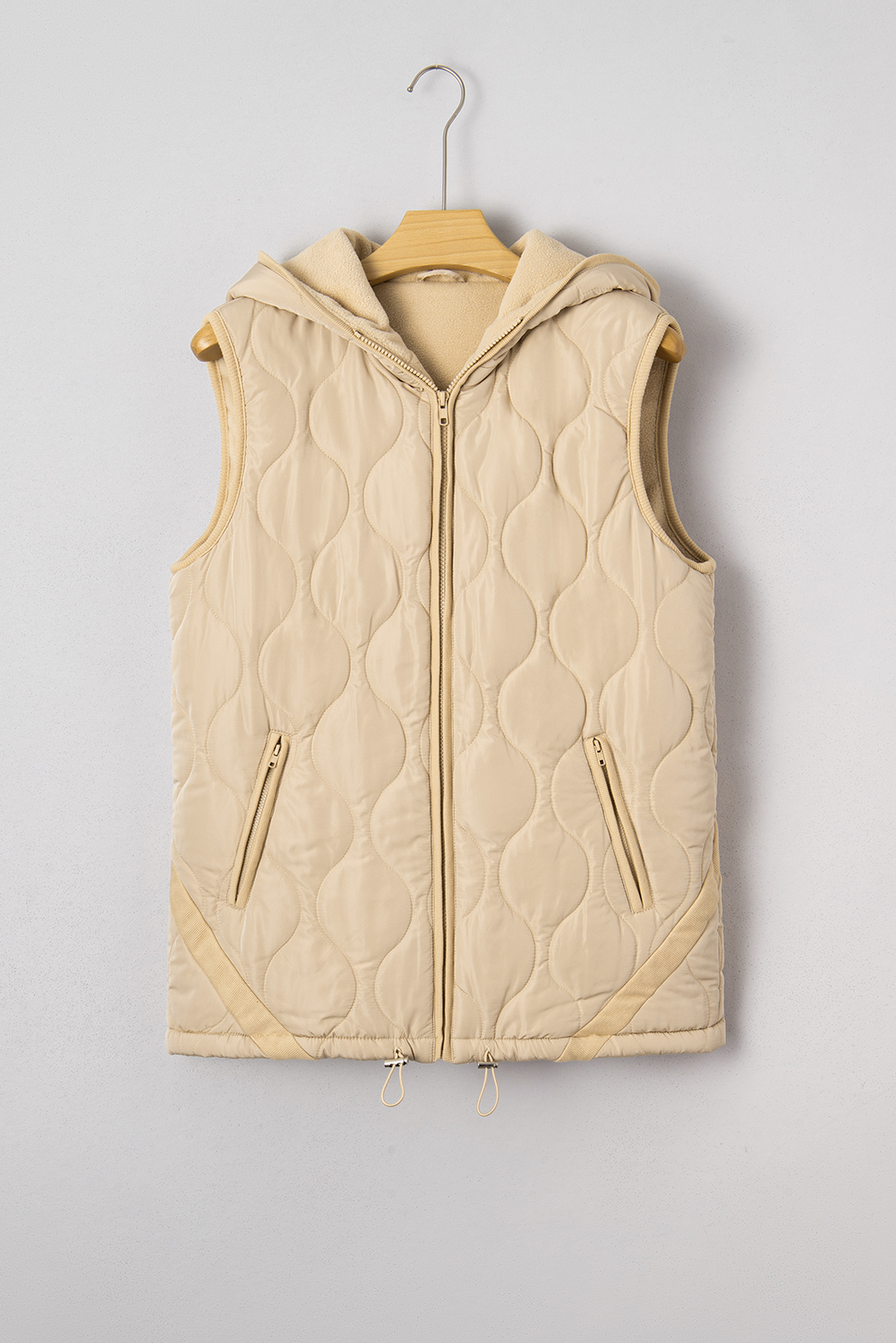 Pale Khaki Quilted Padded Casual Winter Jacket Vest with Fleece Lining - loveforevers