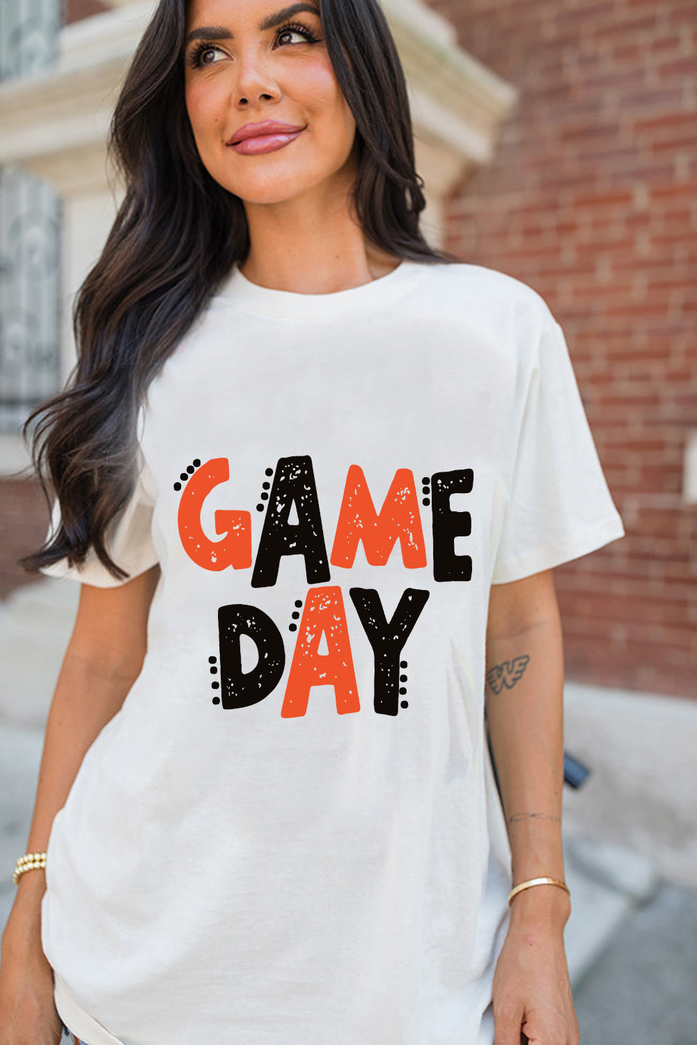 White GAME DAY Funny Letter Printed Casual Tee - loveforevers