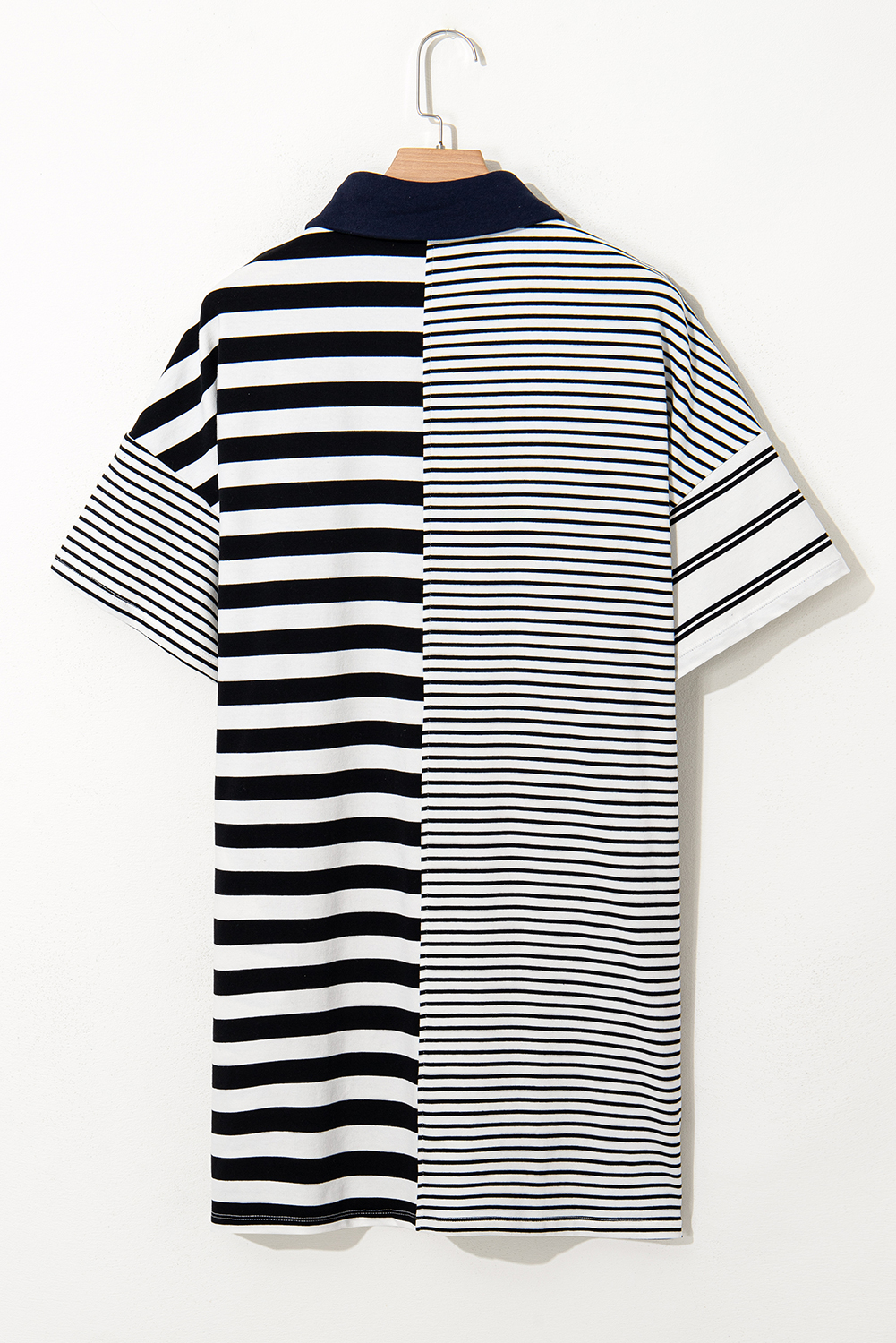 Black Stripe Half Placket Polo T Shirt Dress - loveforevers
