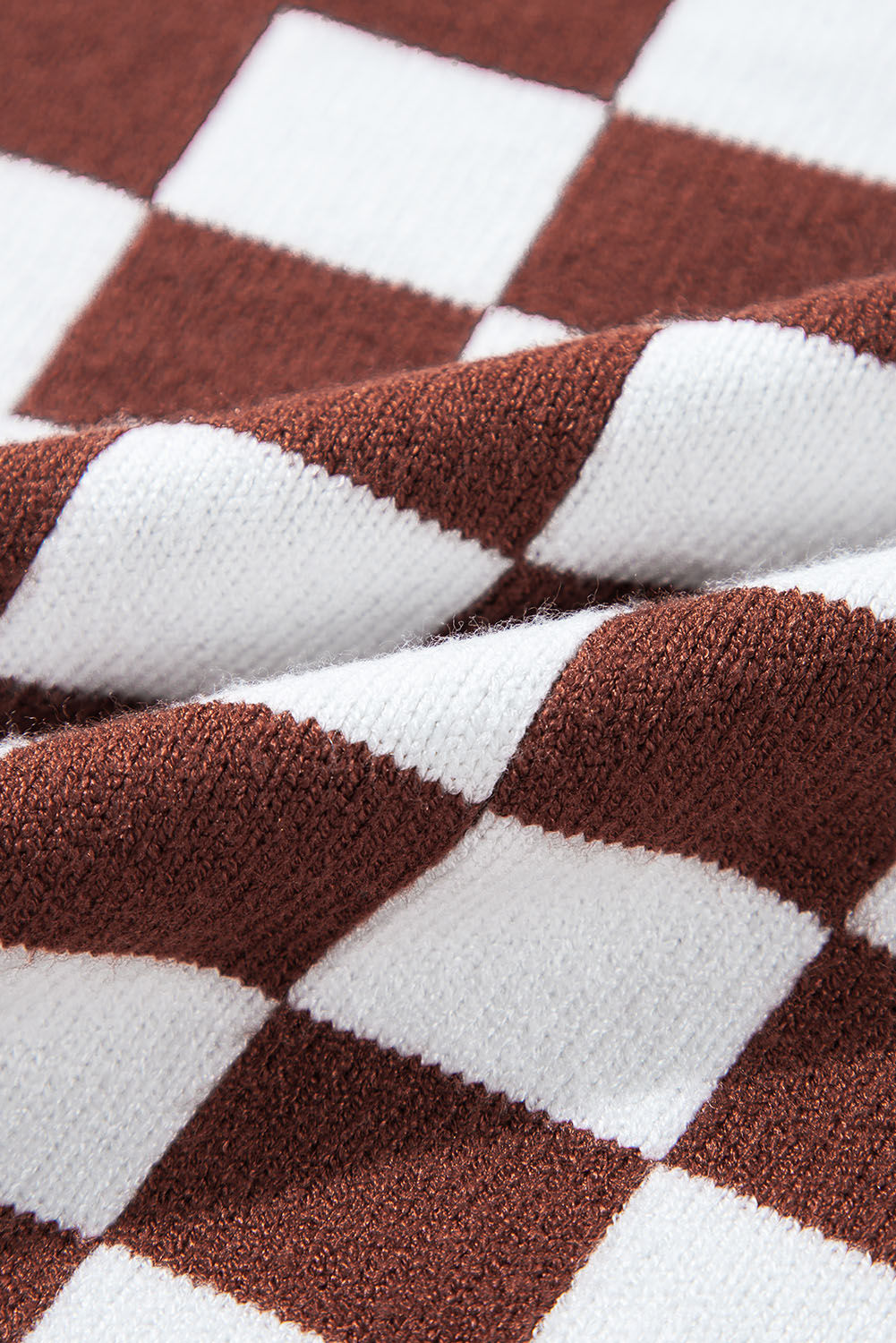 Khaki Checkered Print Drop Shoulder Round Neck Sweater - loveforevers