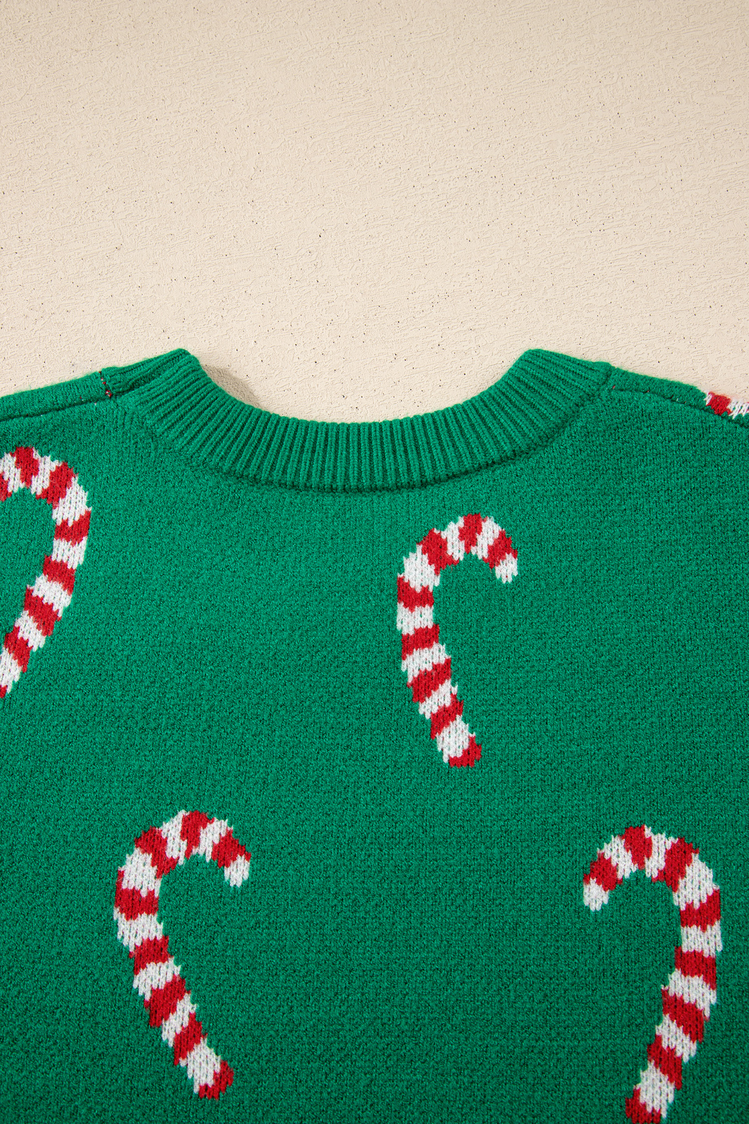 Dark Green Christmas Candy Cane Holiday Drop Shoulder Sweater - loveforevers