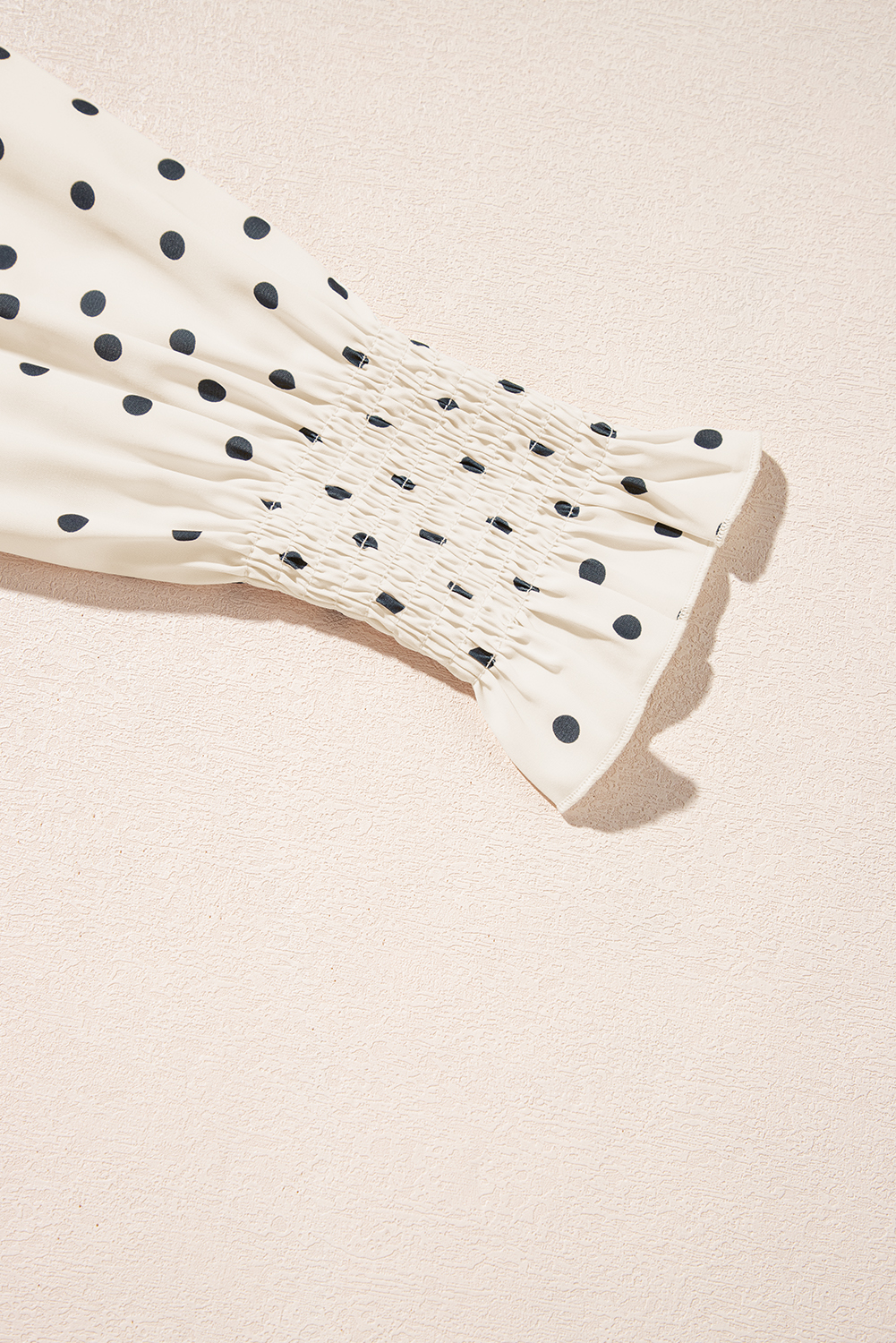 Apricot Polka Dot Print Frilled Collar Lantern Sleeve Blouse - loveforevers