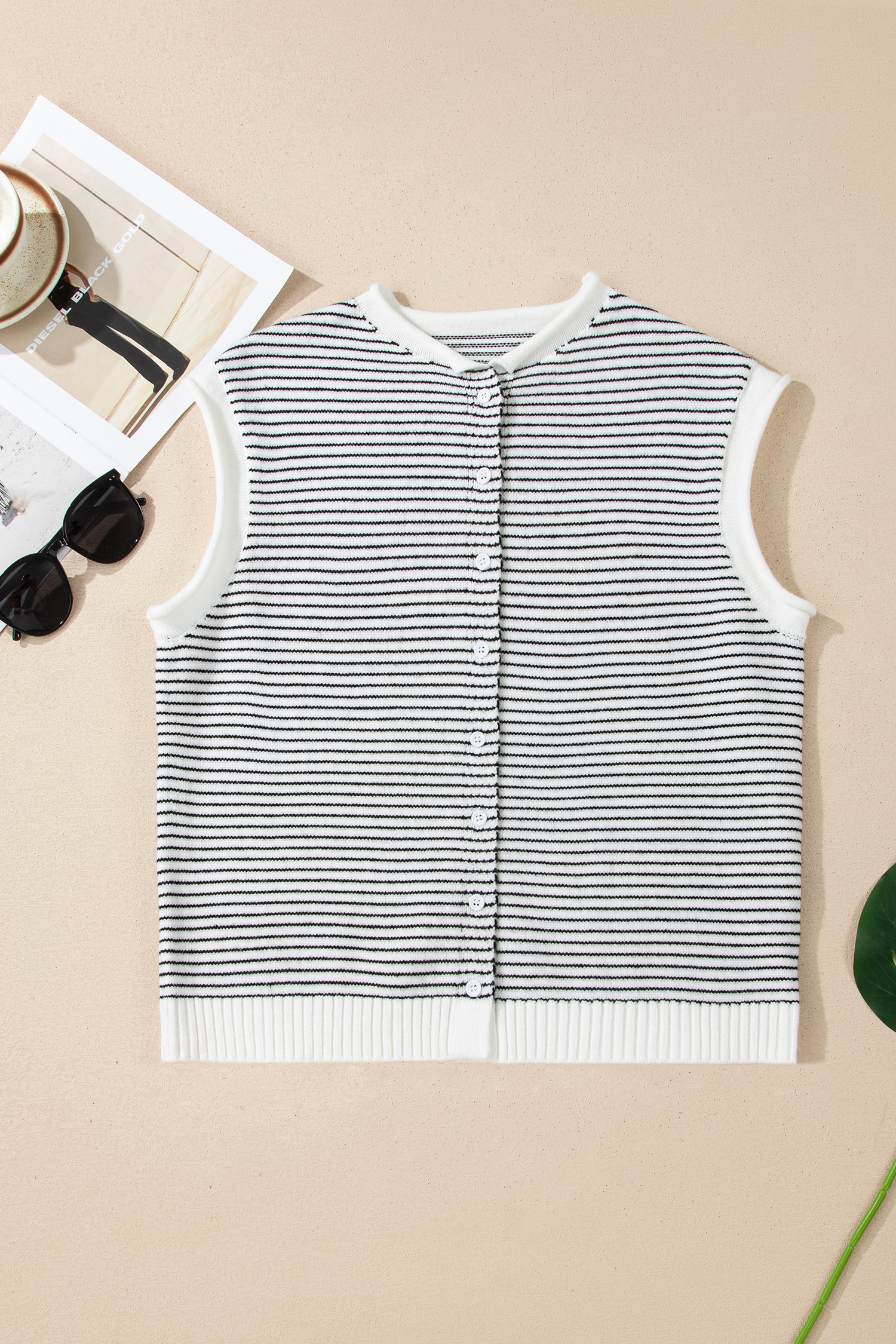 Black Stripe Contrast Trim Cap Sleeve Button Down Casual Cardigan - loveforevers