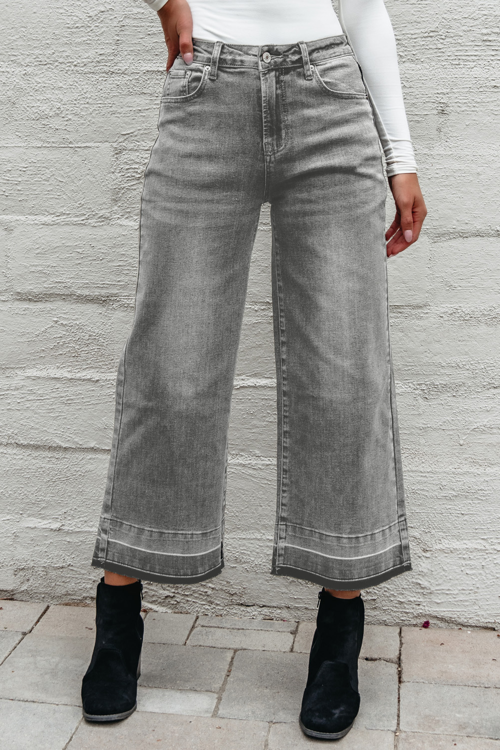Gray Raw Hem Straight Leg Loose High Waist Jeans - loveforevers
