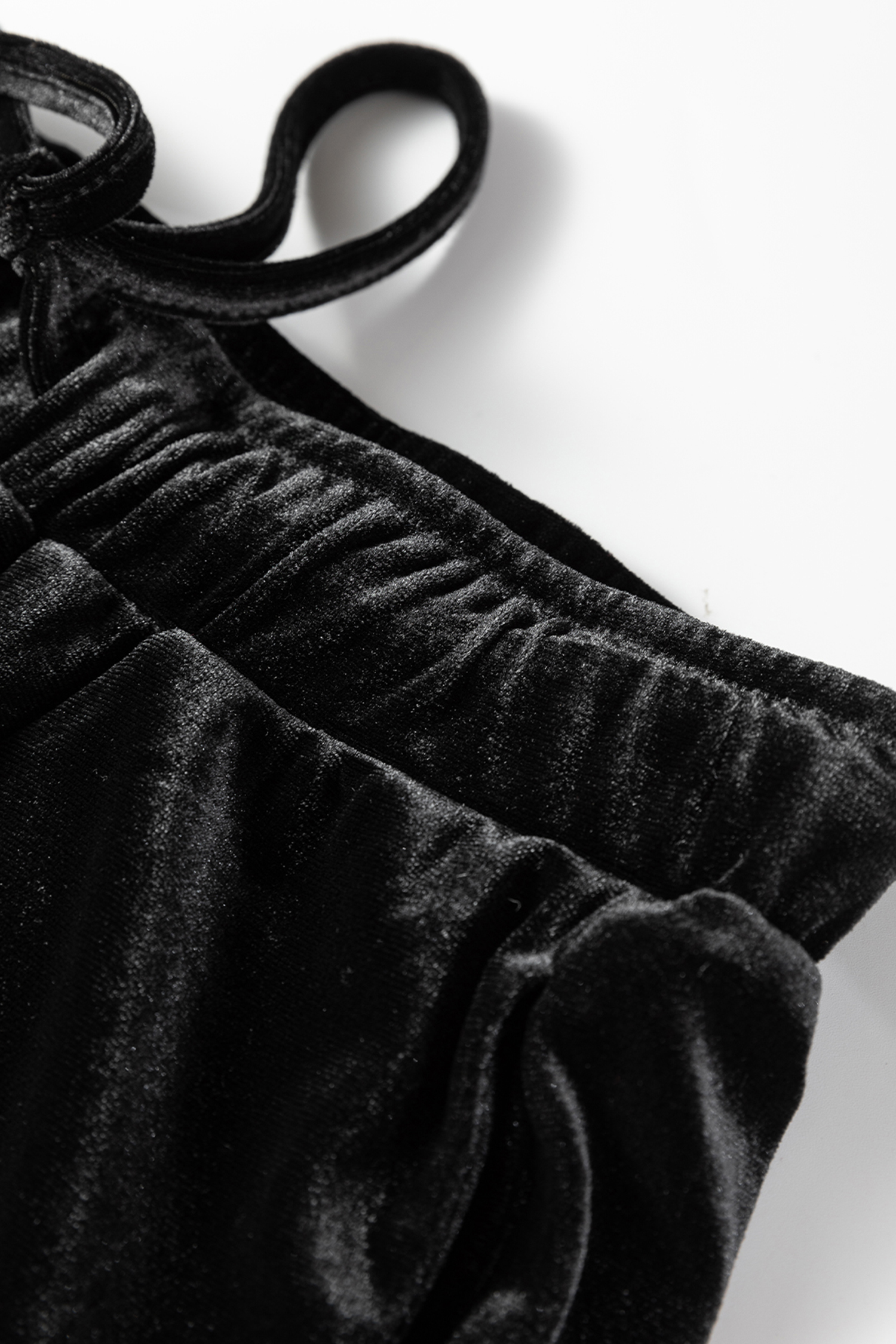 Black Shiny Velvet Drawstring High Waist Straight Leg Casual Pants - loveforevers