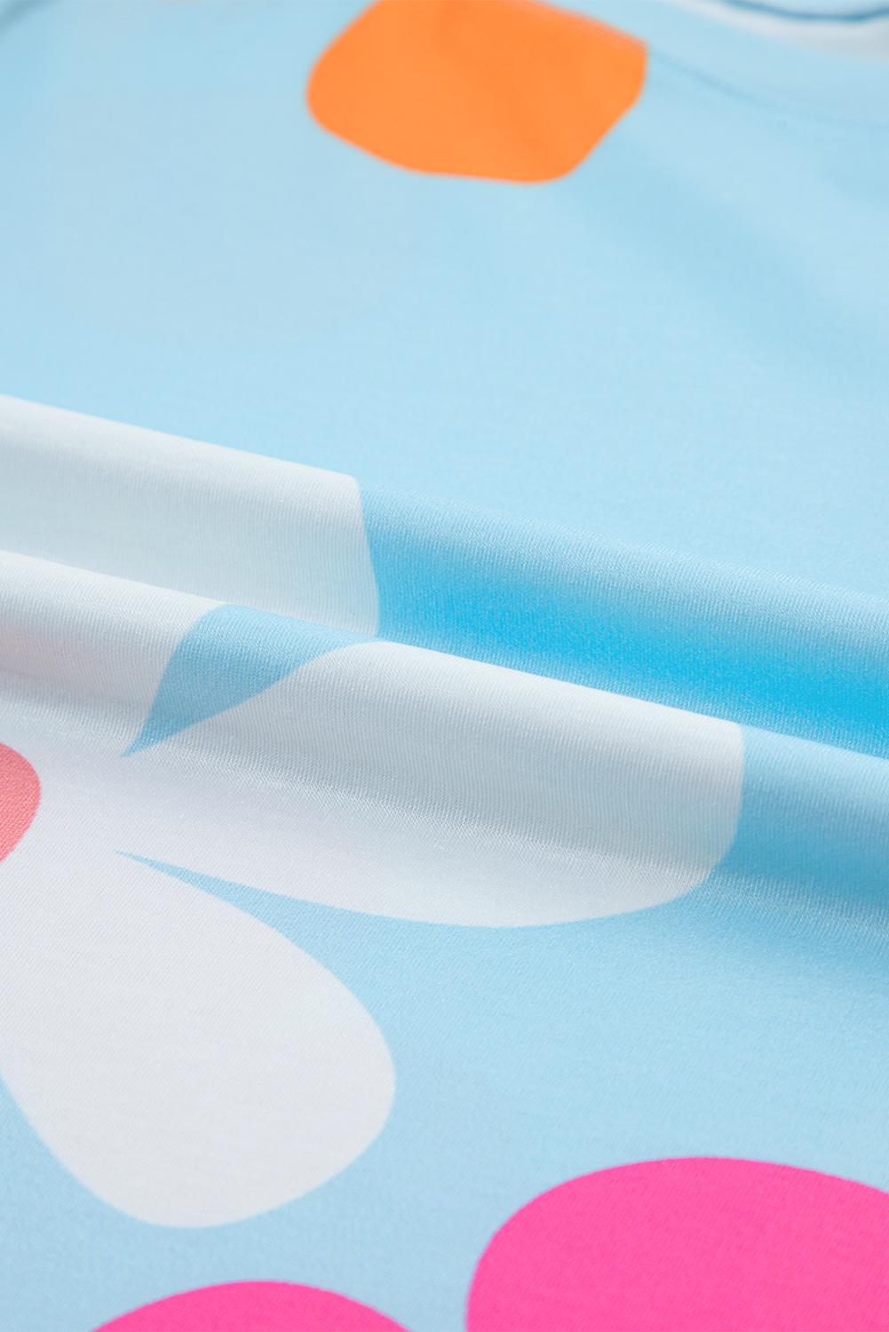 Sky Blue Flower Print Bubble Sleeve Tee - loveforevers