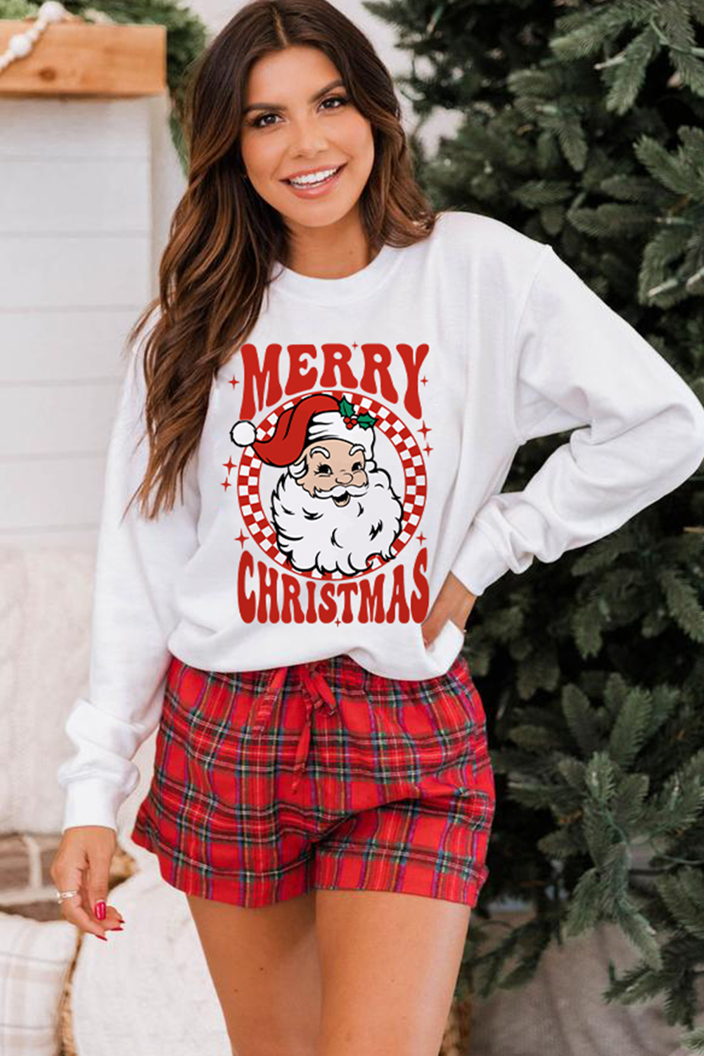 Beige MERRY CHRISTMAS Christmas Claus Graphic Drop Shoulder Sweatshirt - loveforevers