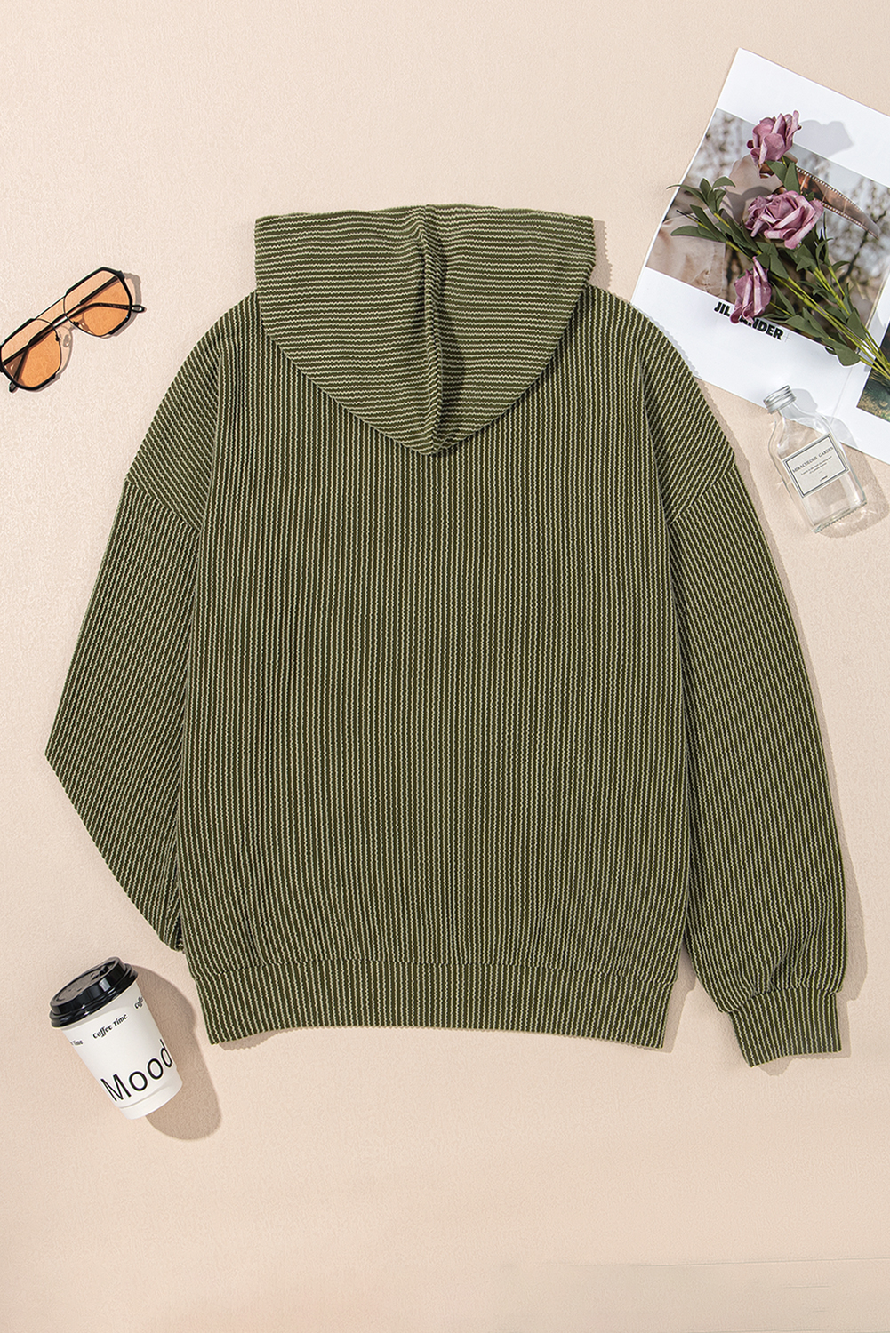 Smoke Gray Twisted Rib Texture Solid Hoodie - loveforevers