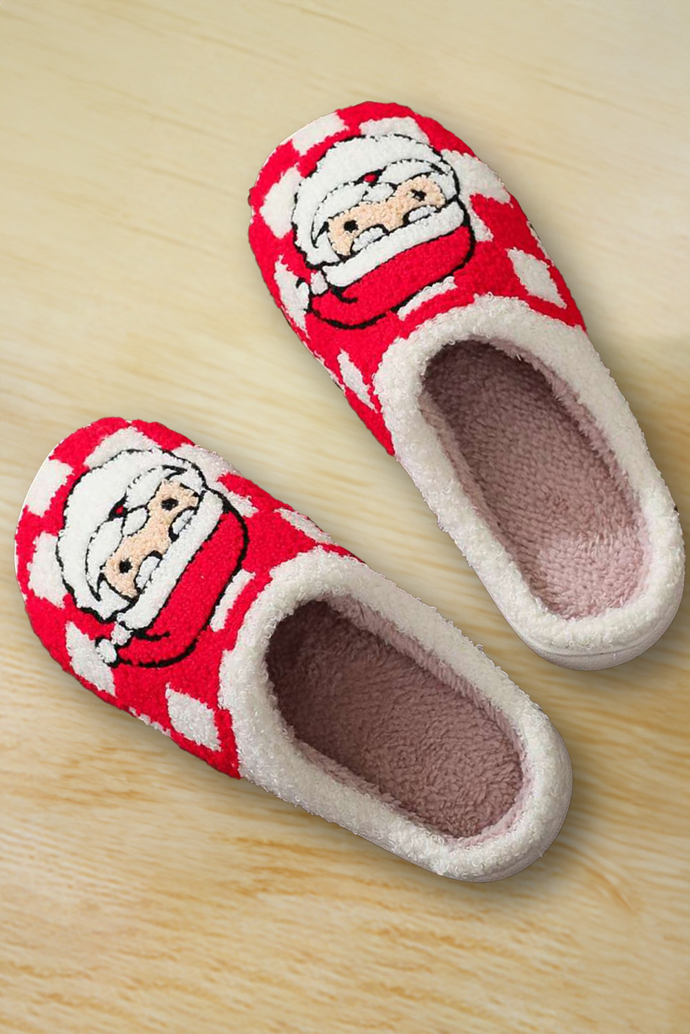 Fiery Red Checkered Santa Claus Graphic Plush Home Slippers - loveforevers