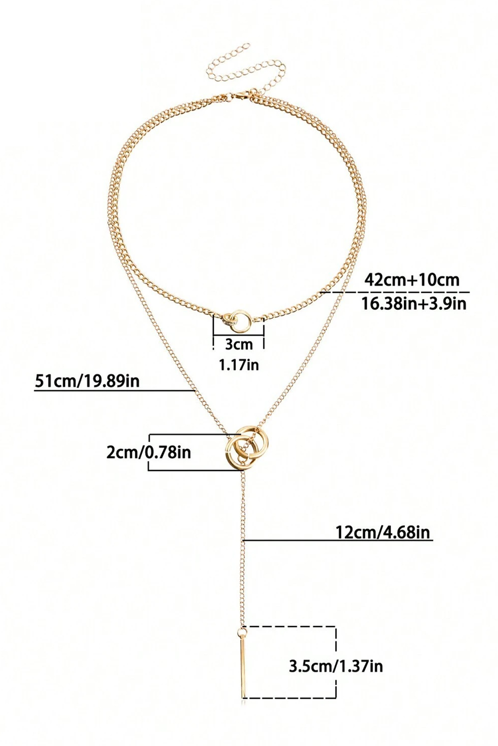 Gold Plated Double Layer O-Ring Long Stick Pendant Chain Necklace - loveforevers