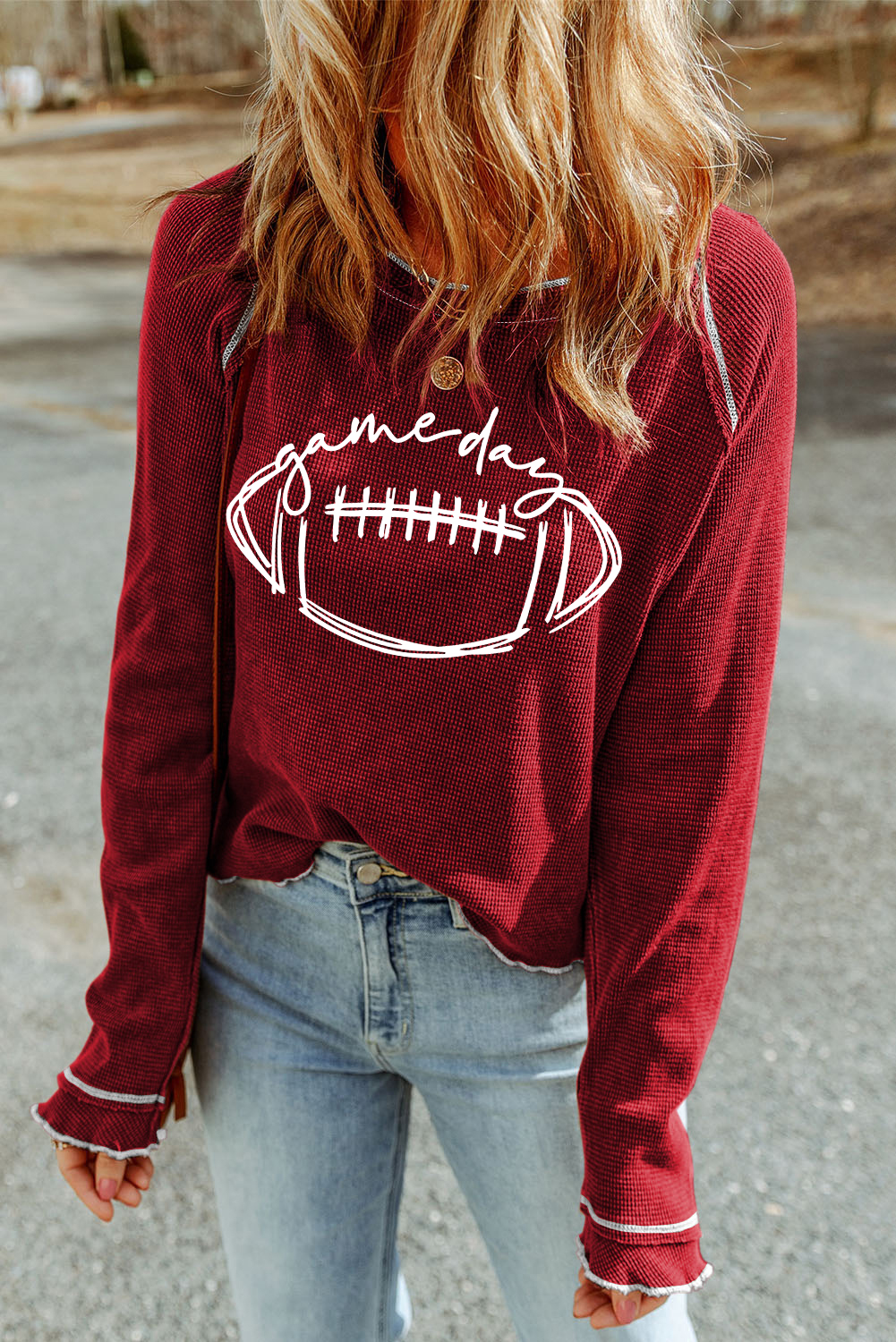 Smoke Gray Textured Round Neck Long Sleeve Top - loveforevers