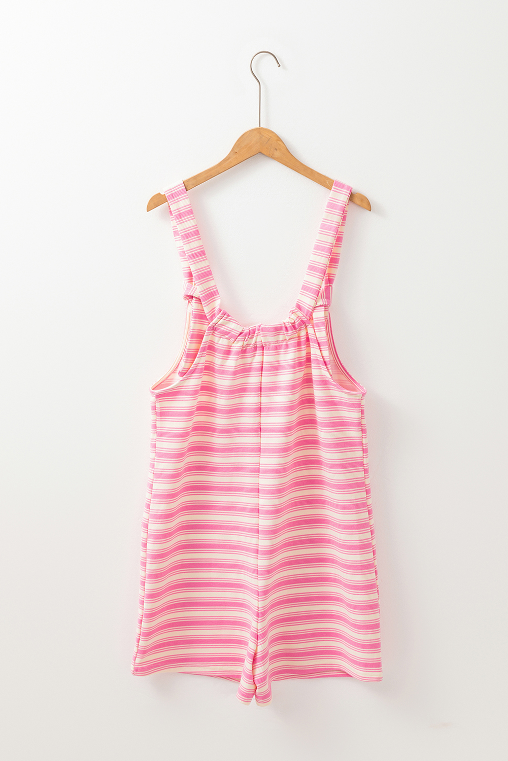 Pink Stripe Knotted Strap Patched Pocket Romper - loveforevers