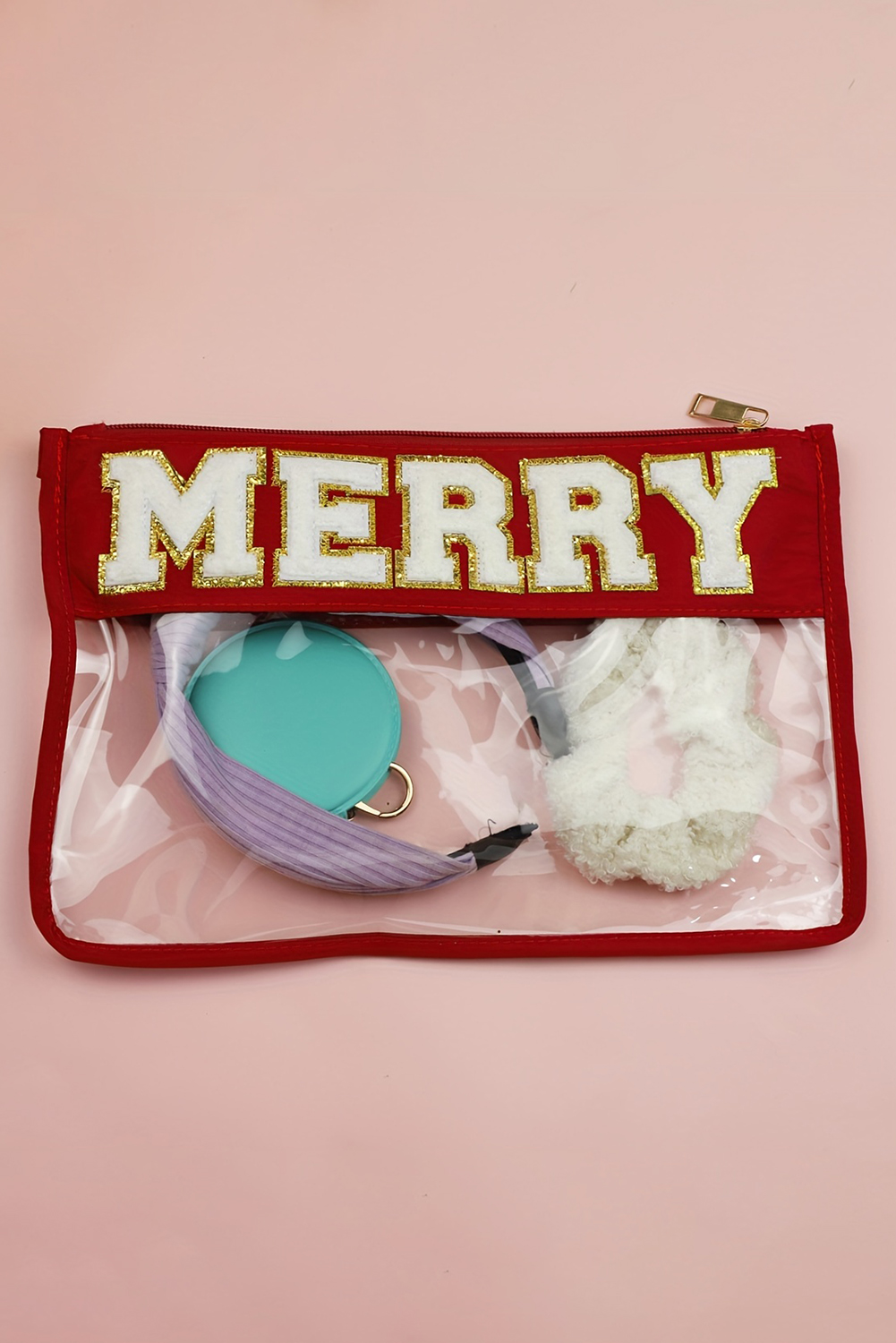 Red SANTA Contrast Trim Clear Makeup Bag - loveforevers