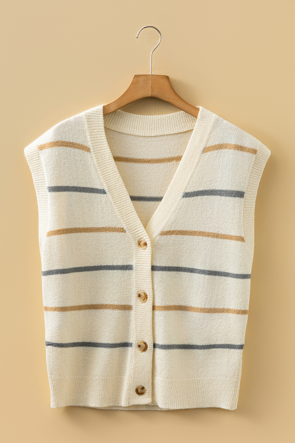 Multicolour Striped Print Button V Neck Sweater Vest - loveforevers