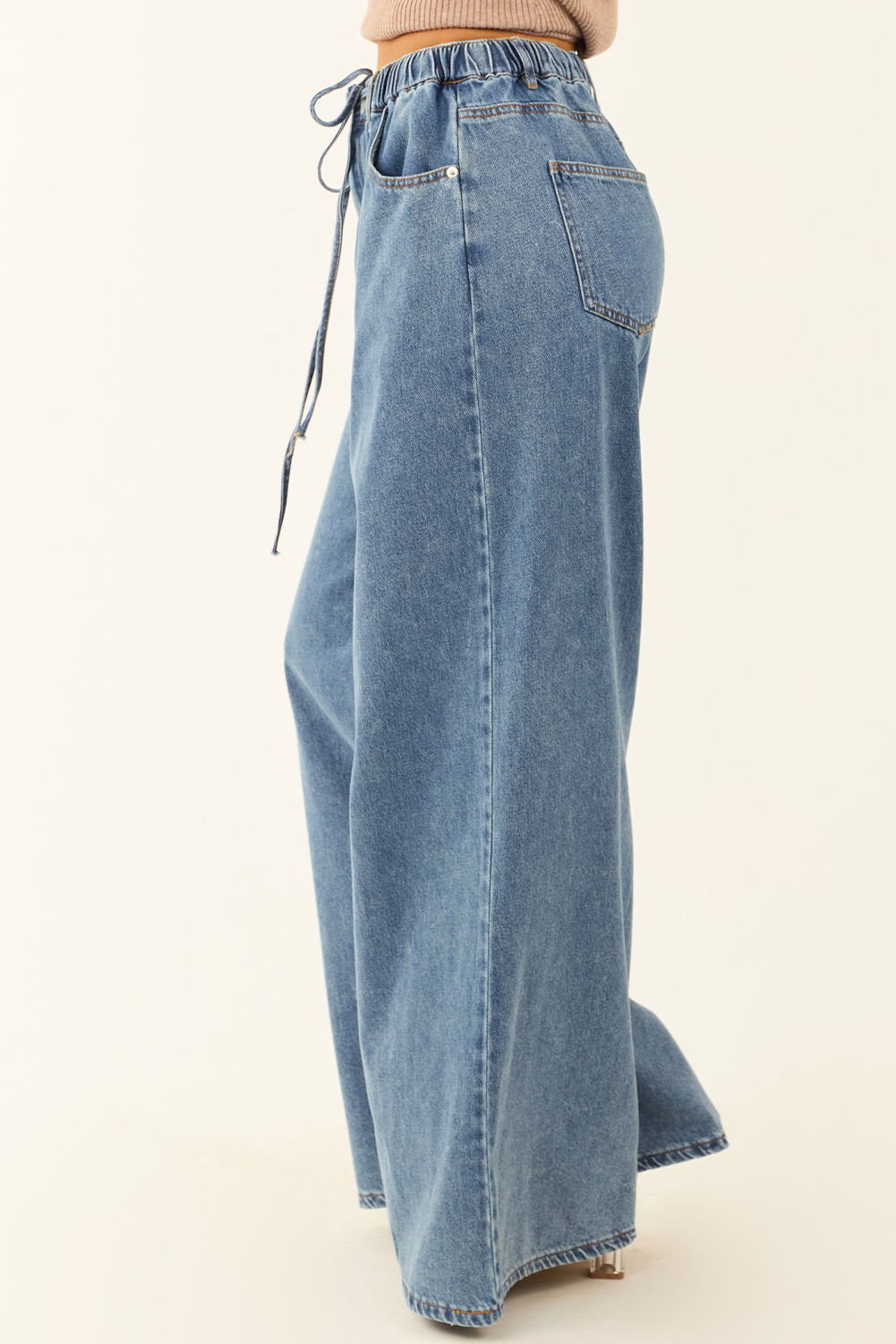Dusk Blue Medium Wash Super Wide Leg Denim Pants - loveforevers