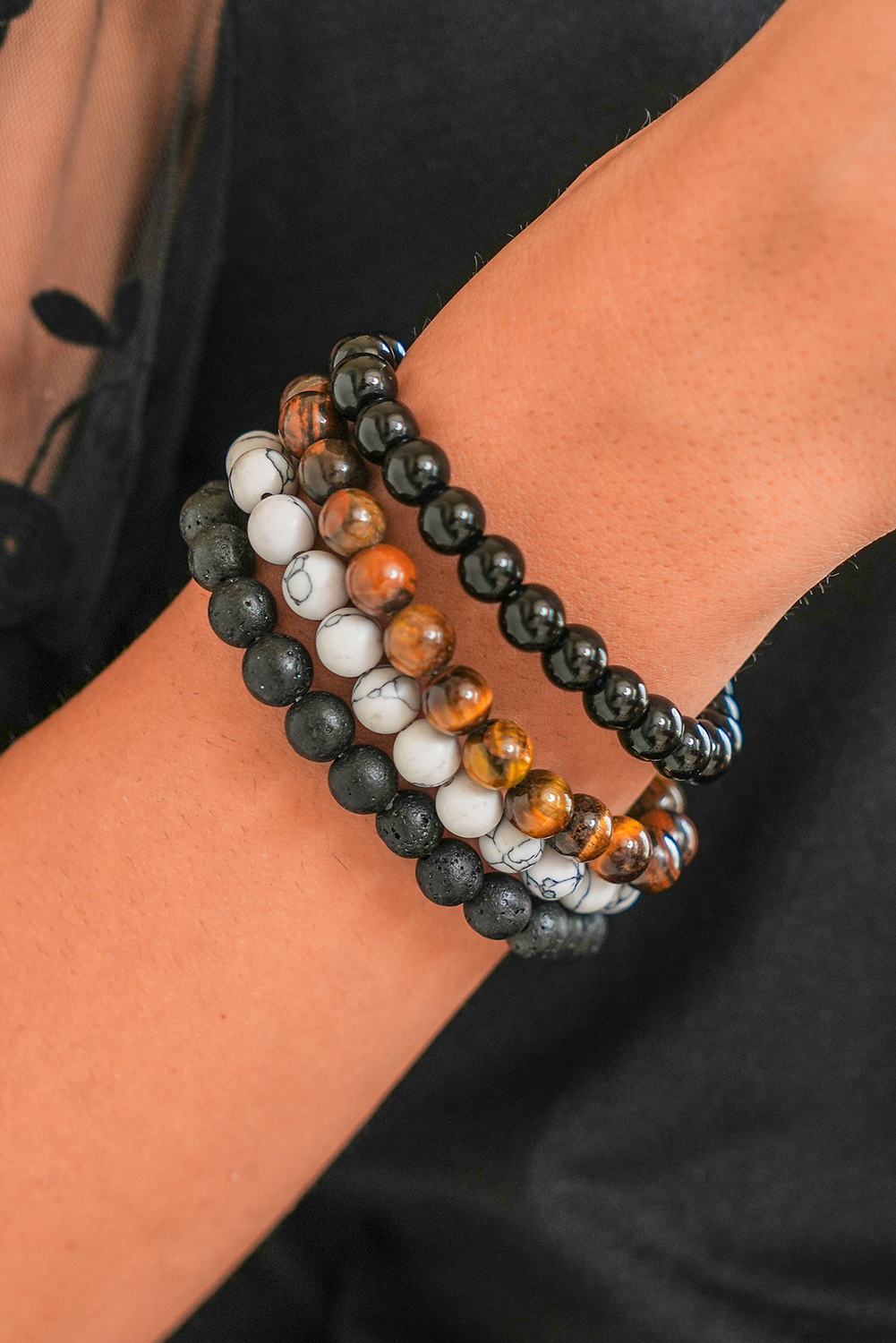 Black Retro Beaded Crystal 4pcs Bracelet Set - loveforevers