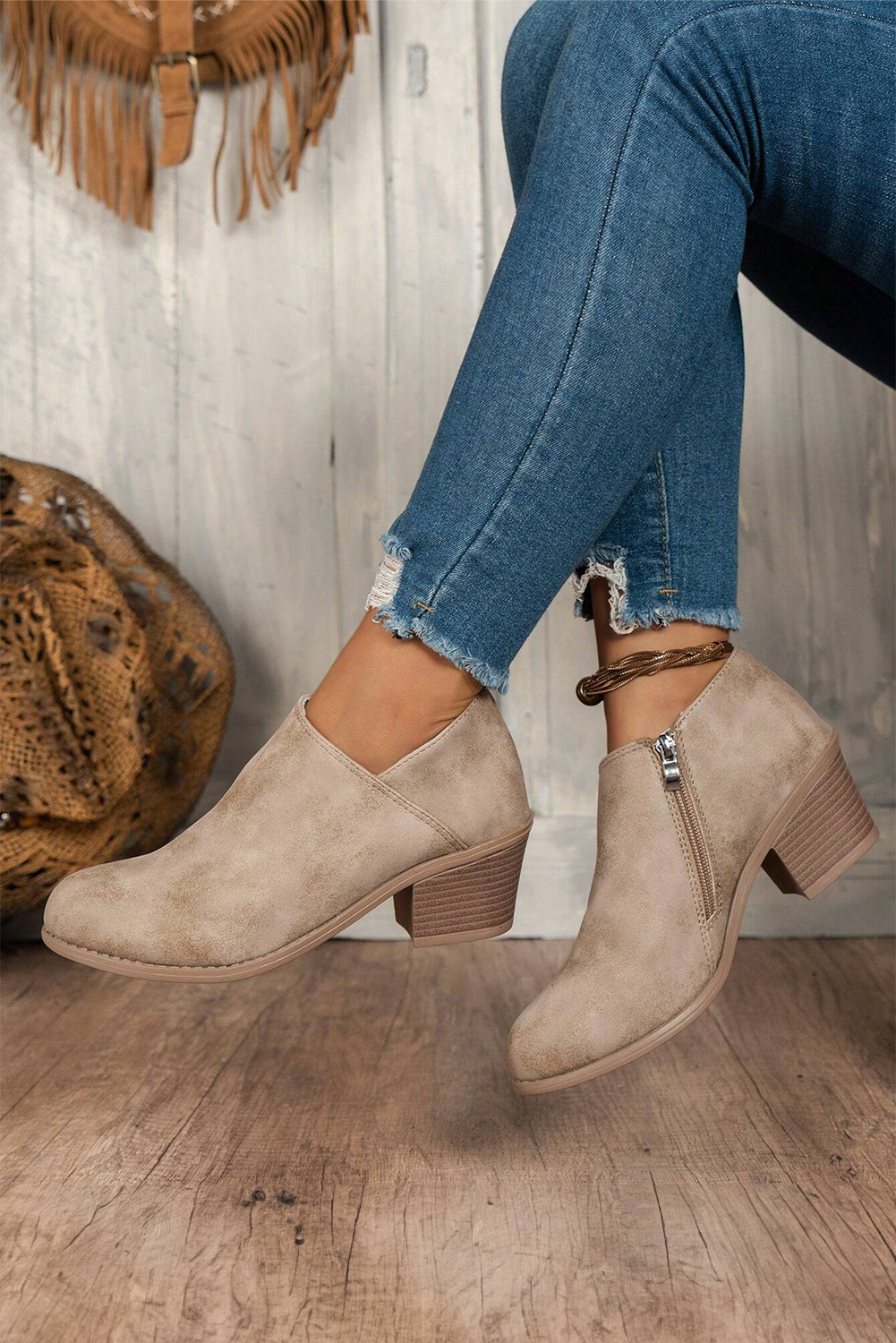 Philippine Gray Tulip Opening Suede Ankle Boots - loveforevers