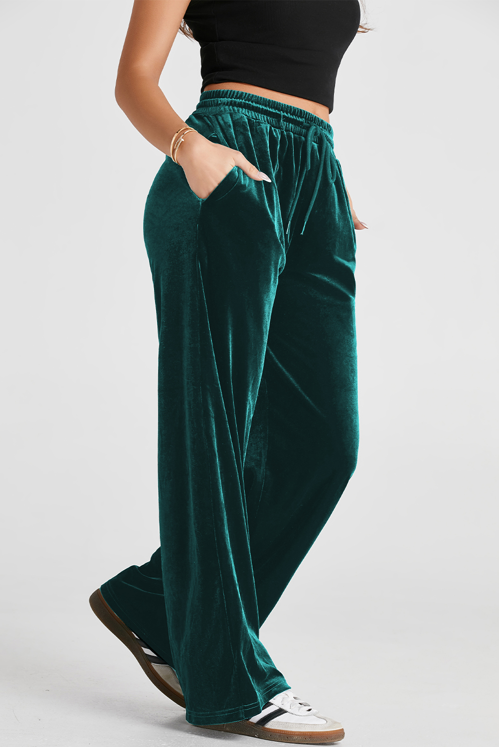 Evergreen Solid Drawstring Waist Wide Leg Pants - loveforevers