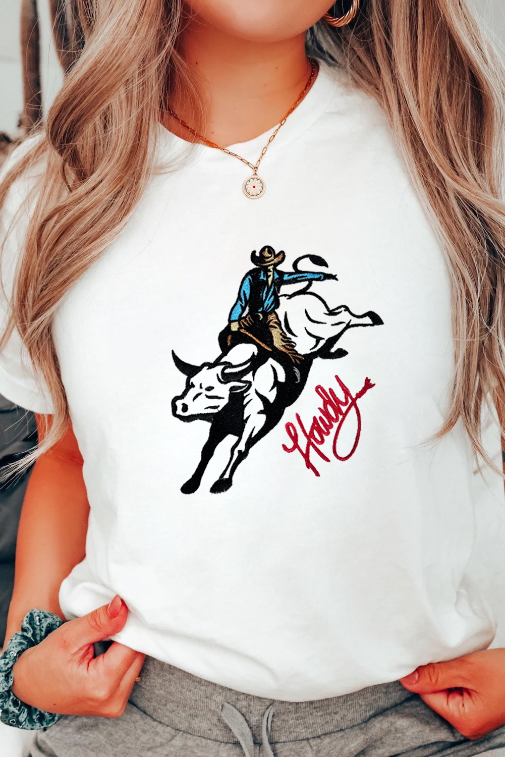 White Cowboy Howdy Embroidered Western Fashion T Shirt - loveforevers