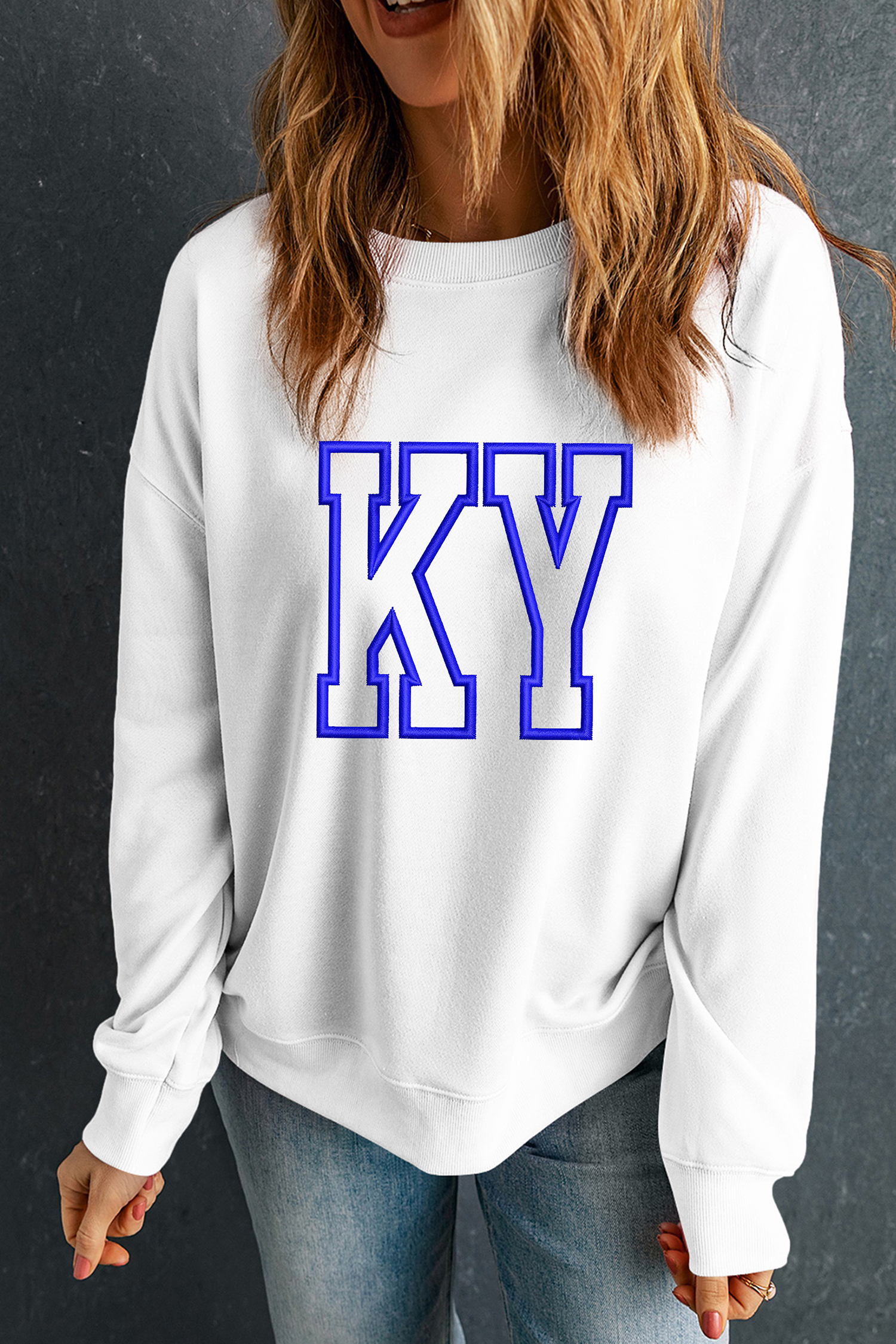 White KY Embroidered Graphic Pullover Sweatshirt - loveforevers