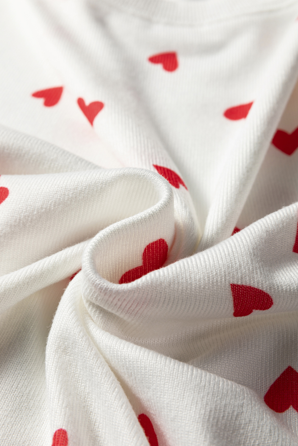 Fiery Red Tiny Hearts Printed Long Sleeve Top Drawstring Lounge Pant Set - loveforevers