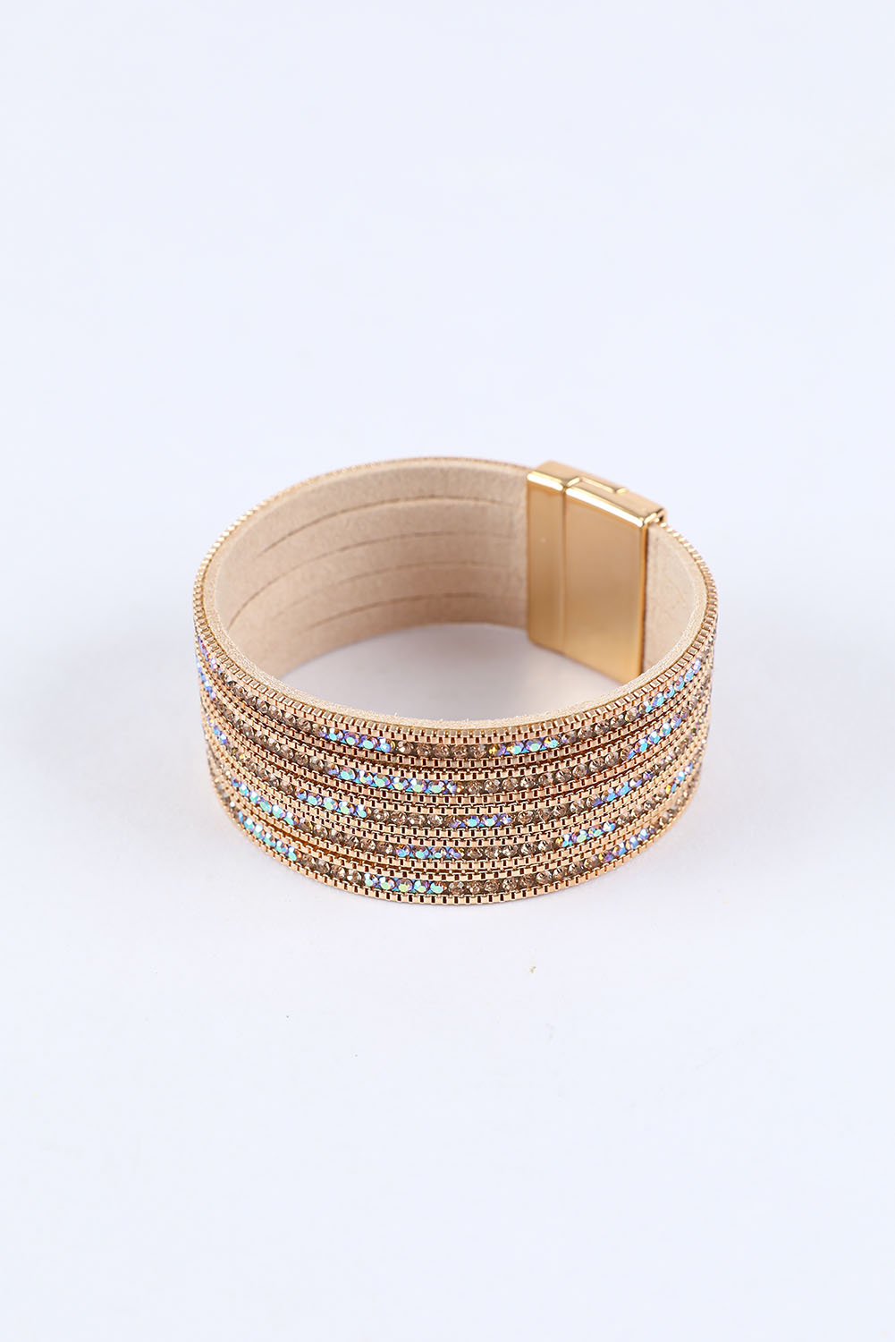 Gold Full Diamond Leather Wide Plated Magnetic Buckle Bracelet - loveforevers