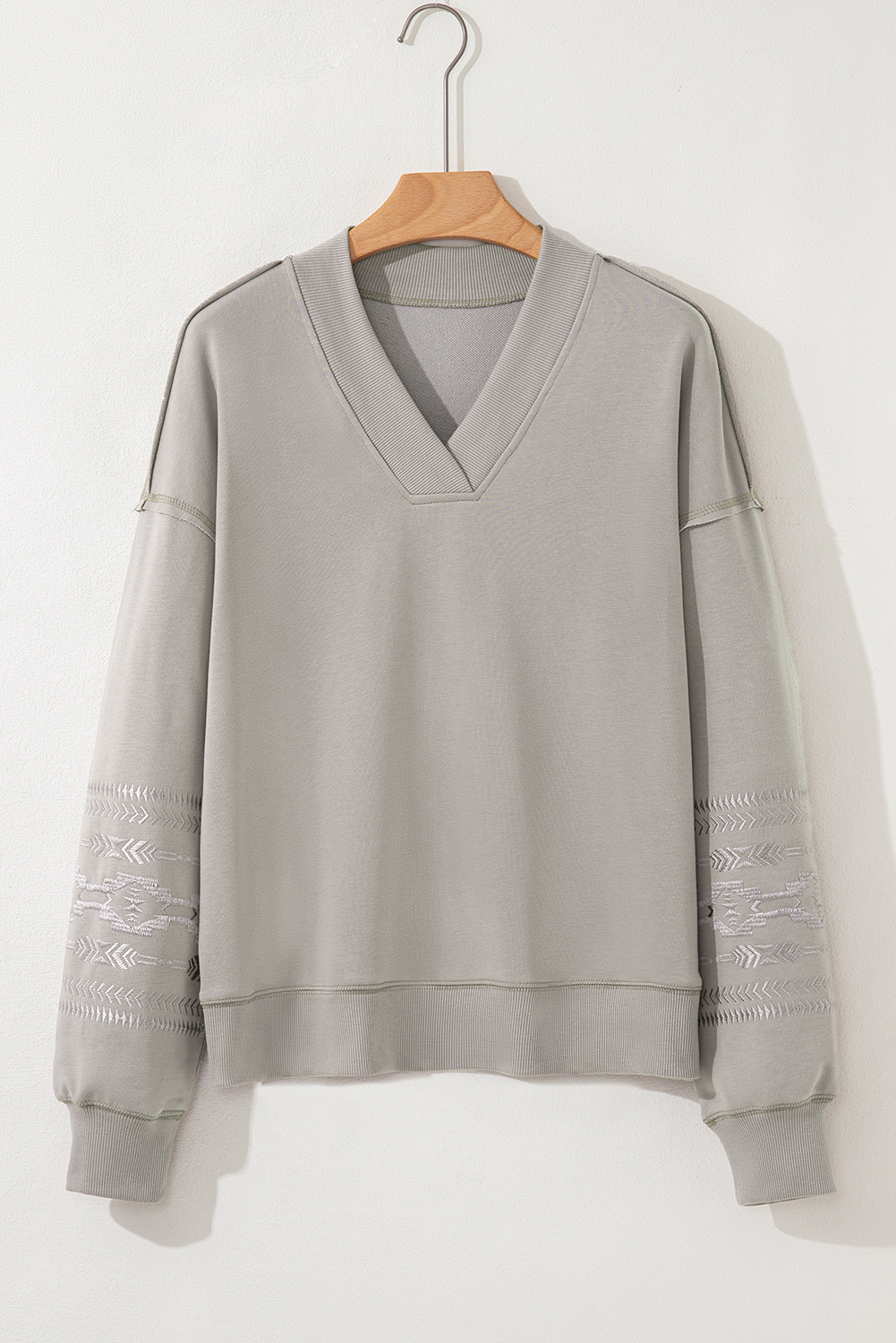 Parchment Aztec Embroidered Western V Neck Sweatshirt - loveforevers