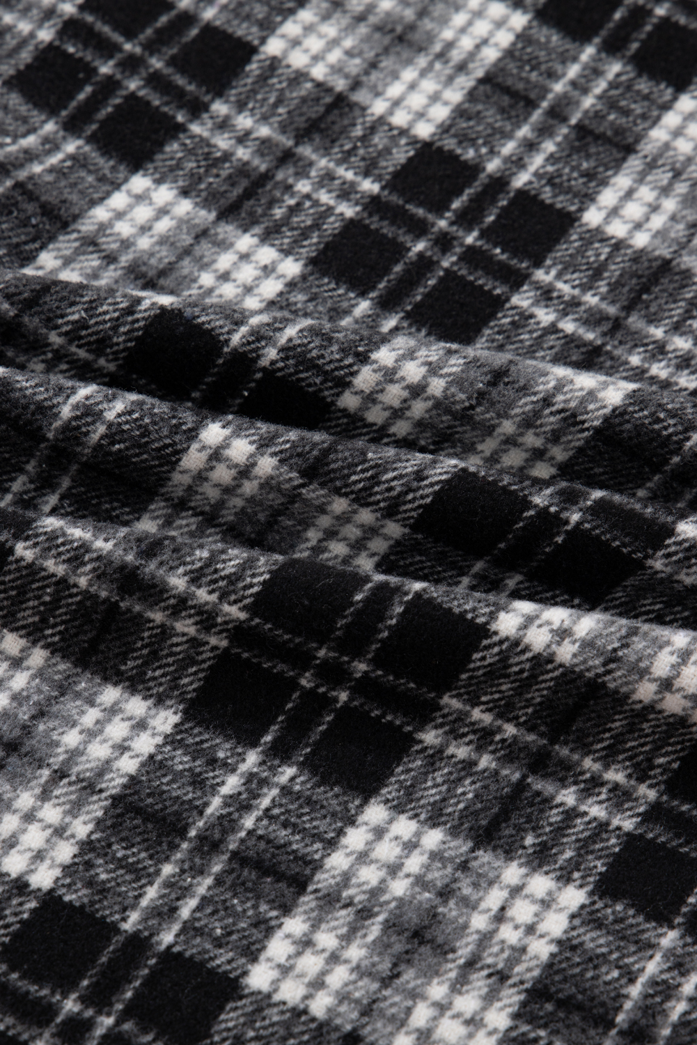 Black Plaid Polo Collar Zip up Contrast Trim Shift Long Sleeve Mini Dress - loveforevers