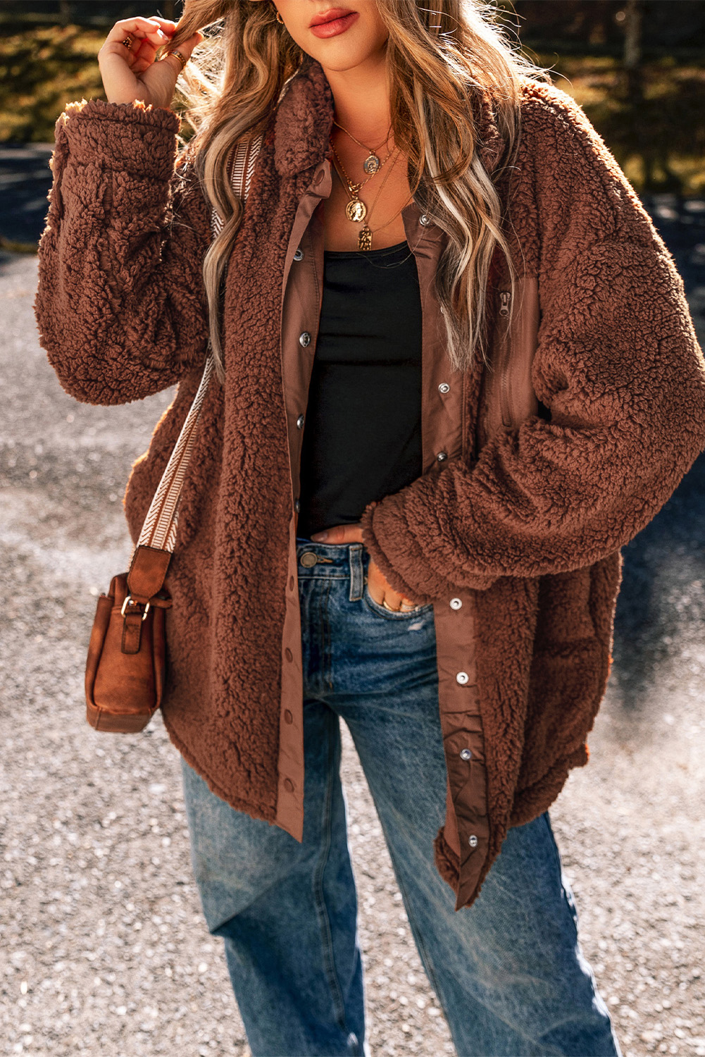 Red Clay Faux Shearling Teddy Bear Jacket - loveforevers