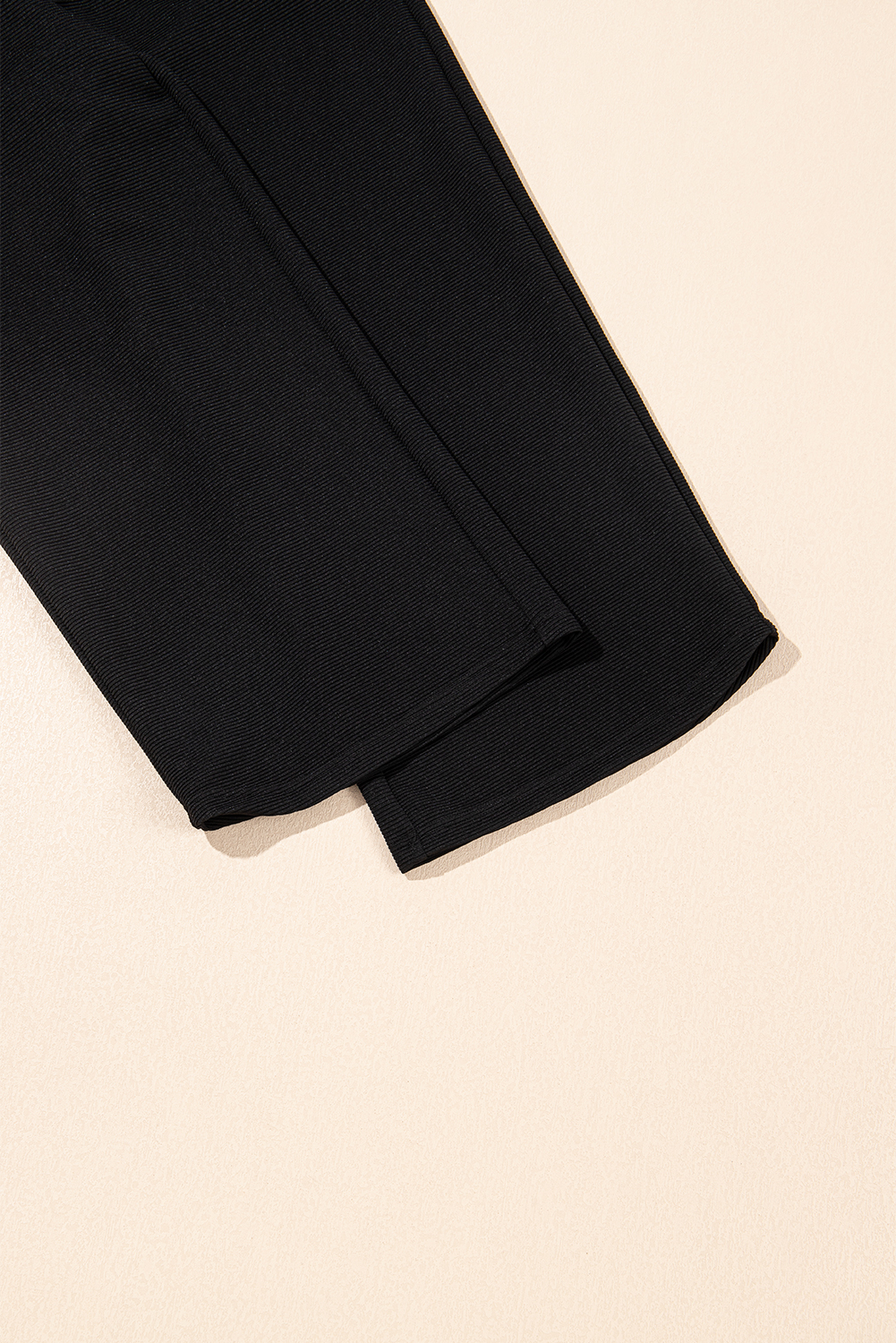 Black Textured Ruffled Sleeve Zipped Top and Wide Leg Pants Set - loveforevers