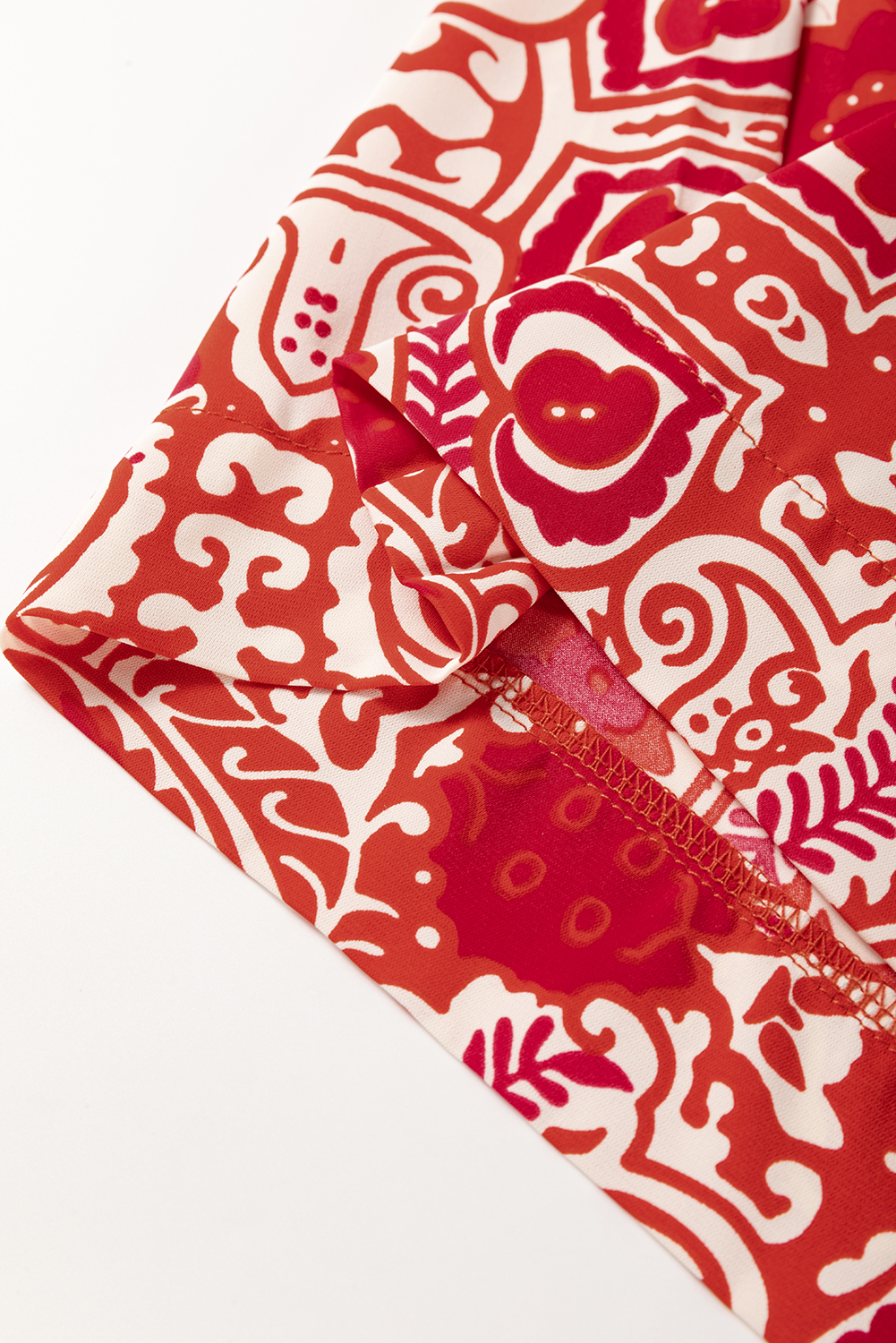 Red Paisley Printed Buttoned High Waist Straight Leg Pants - loveforevers