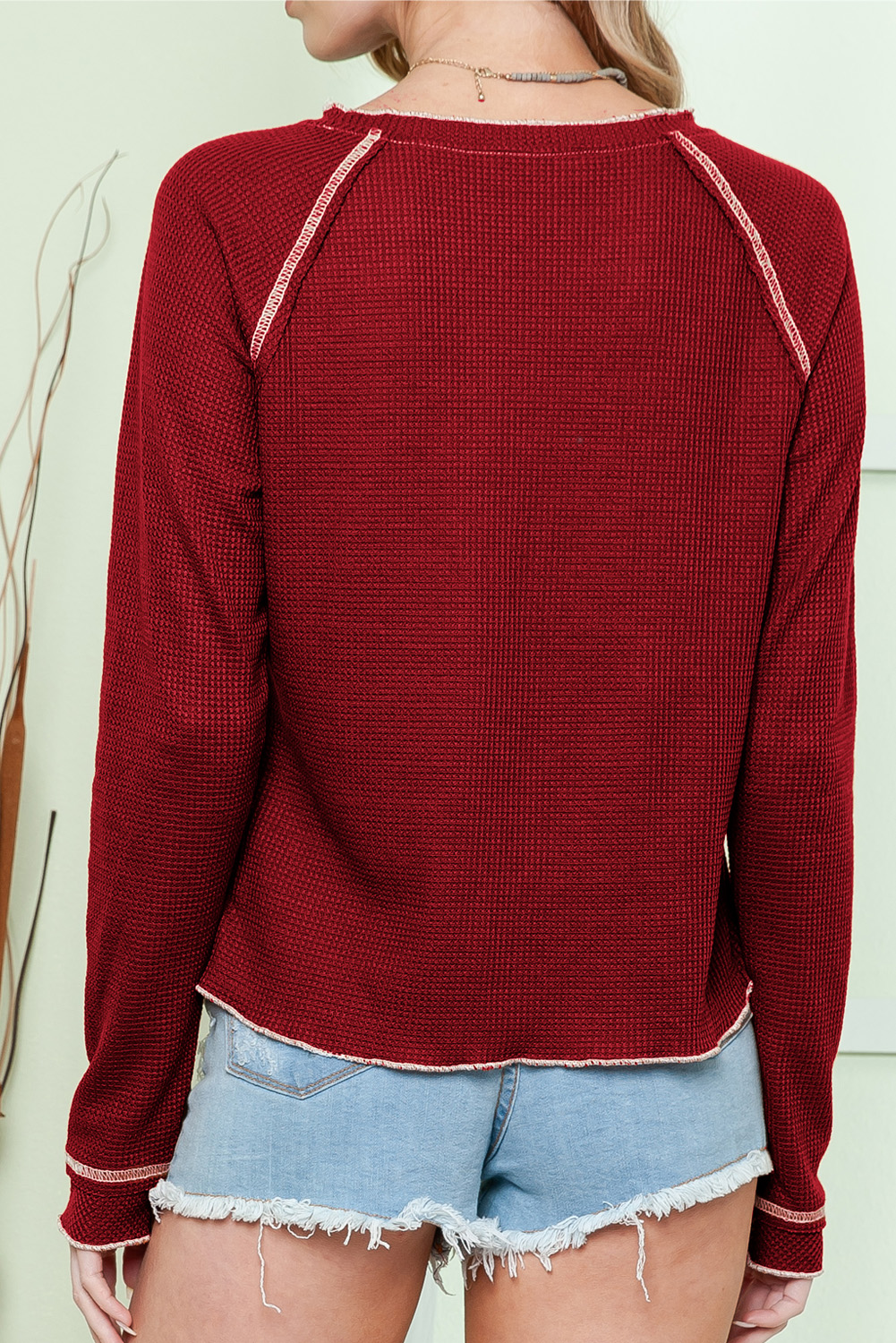Smoke Gray Textured Round Neck Long Sleeve Top - loveforevers