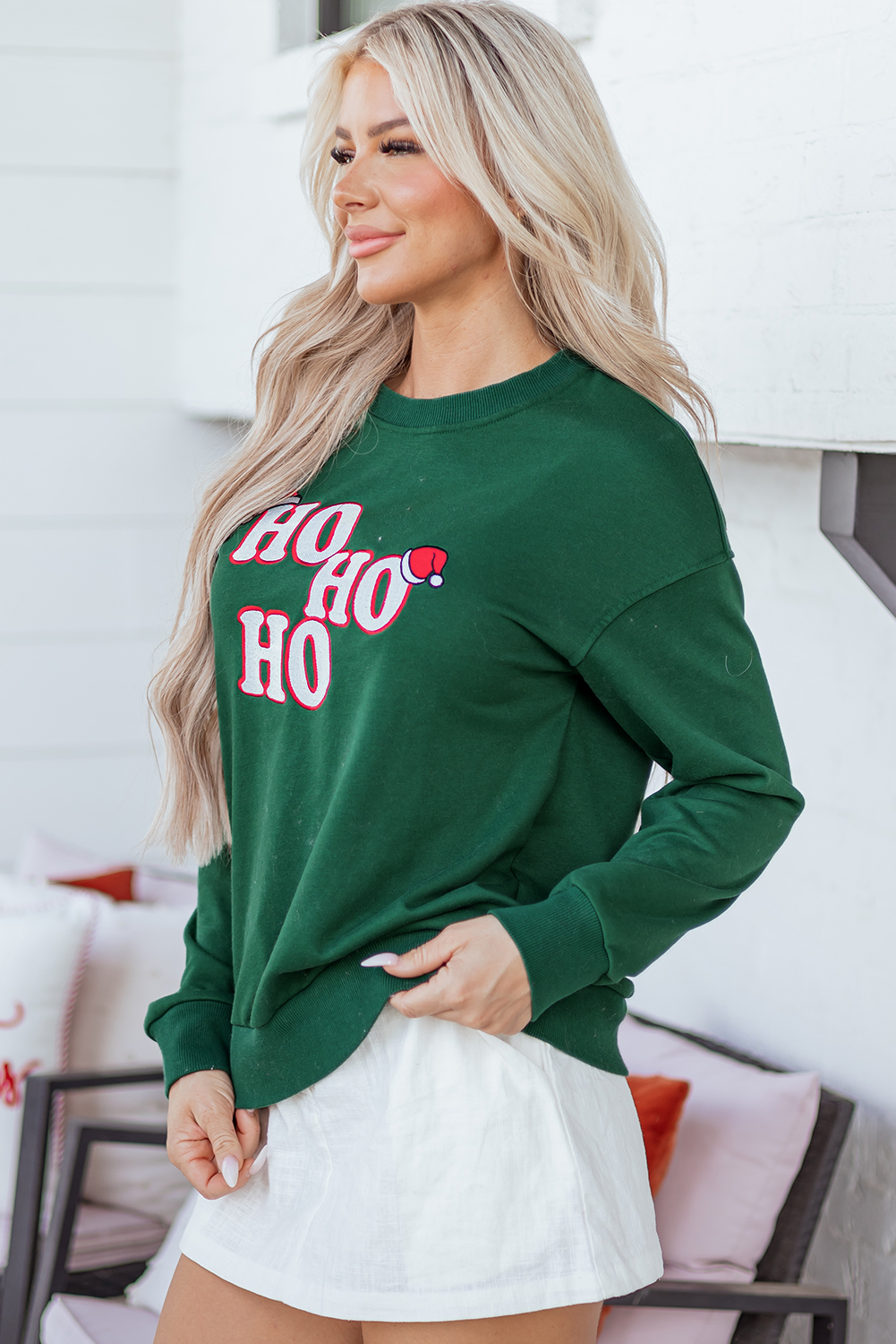 Evergreen Embroidered Letter Graphic Christmas Fashion Sweatshirt - loveforevers