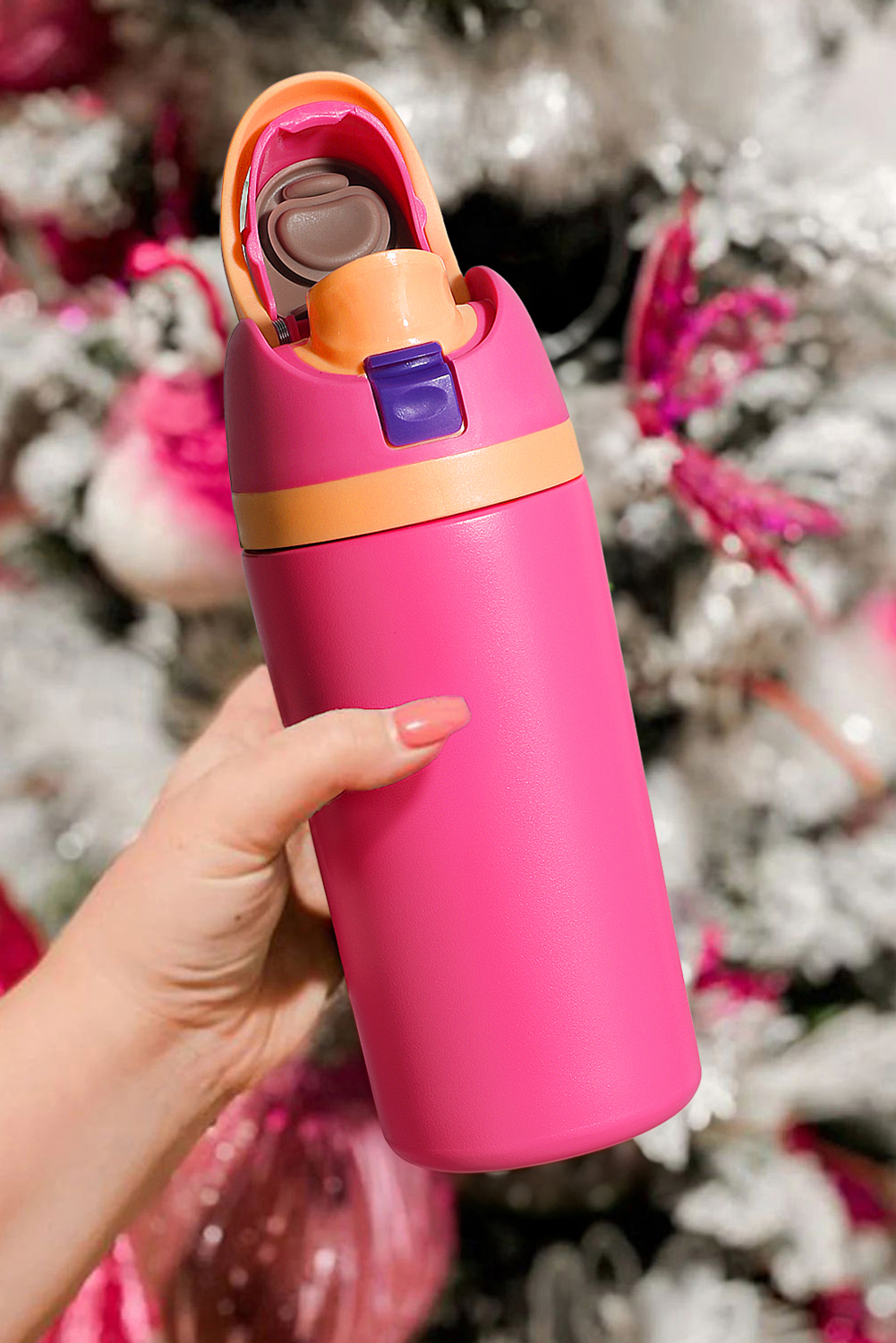 Strawberry Pink Insulated Stainless Steel Tumbler with Carry Loop 16oz - loveforevers