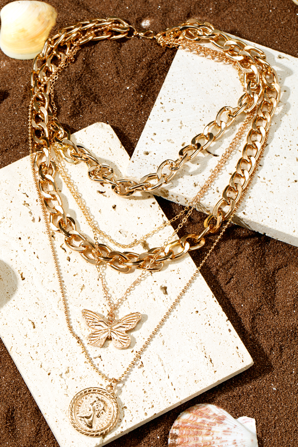Gold Plated Alloy Multilayer Butterfly Charm Necklace - loveforevers