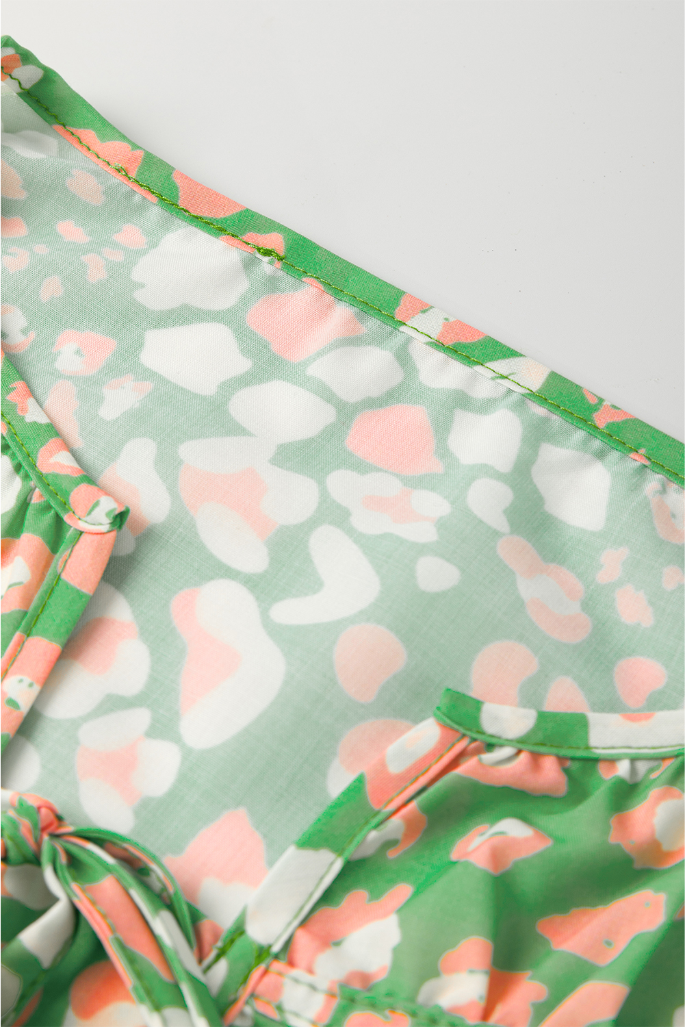 Green Abstract Leopard Tied Front Flutter Sleeve Blouse - loveforevers