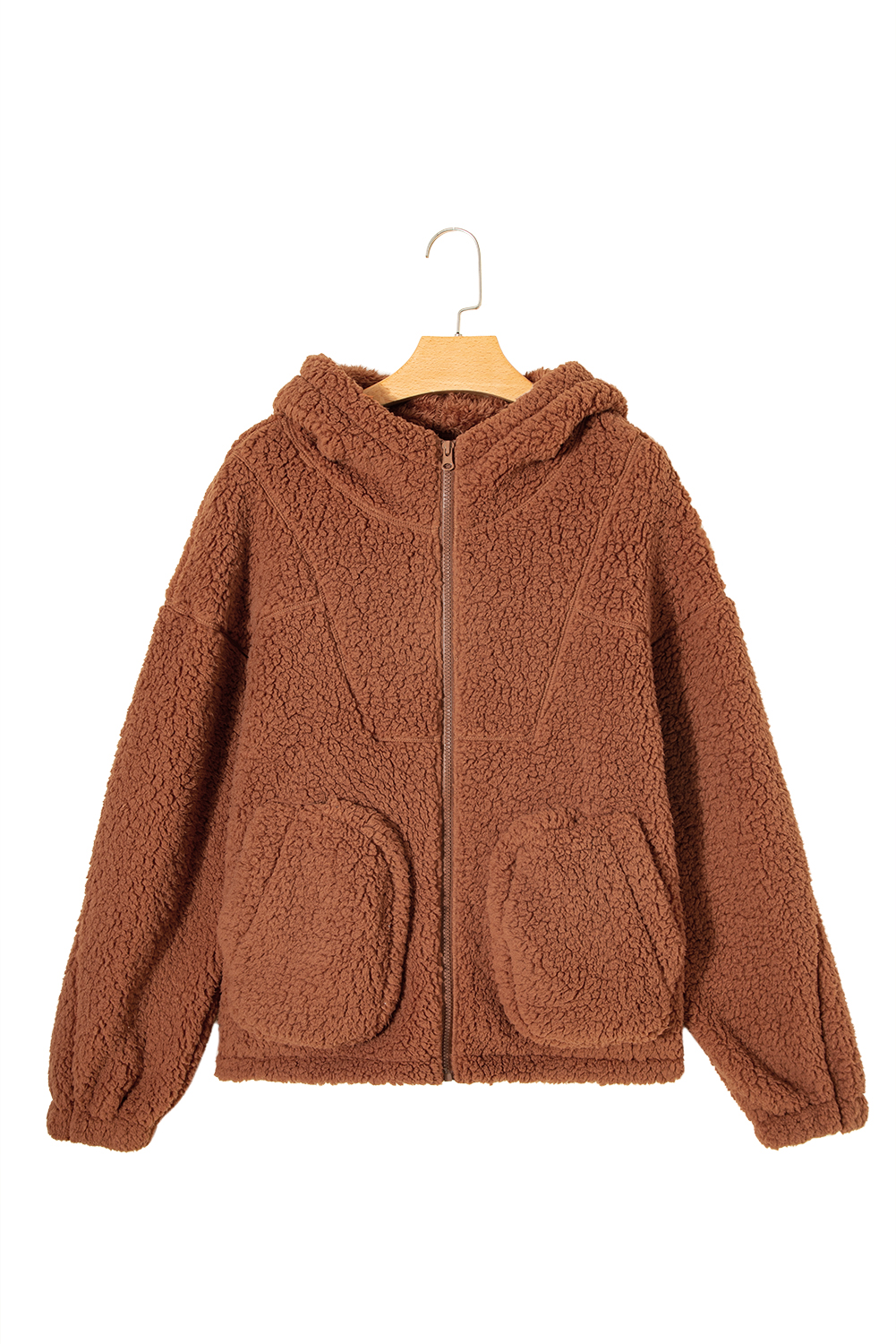 Straw Yellow Zip Up Hooded Sherpa Jacket - loveforevers