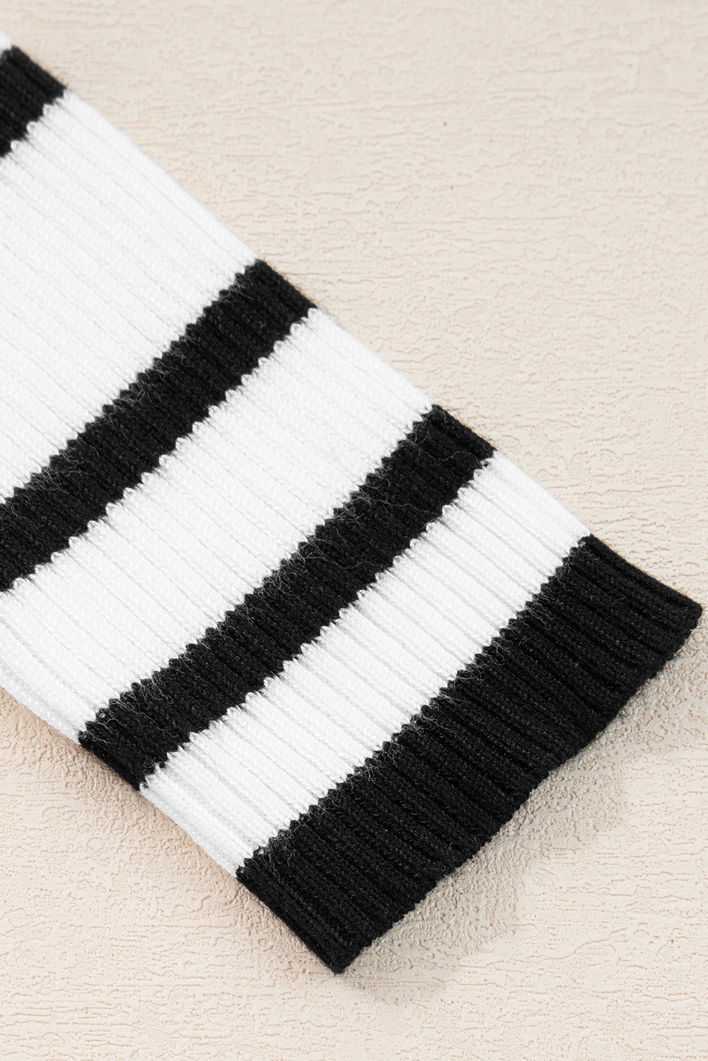 Black white Scalloped Trim U Neck Striped Ribbed Slim Sweater - loveforevers