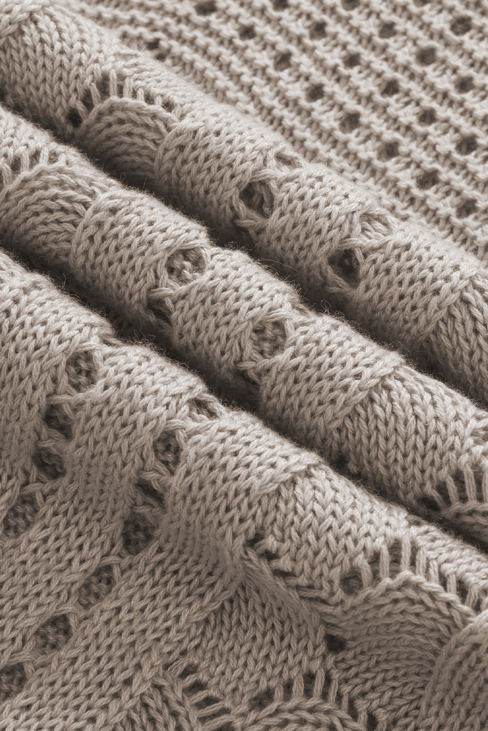 Beige Pointelle Knit Flutter Sleeve Sweater - loveforevers