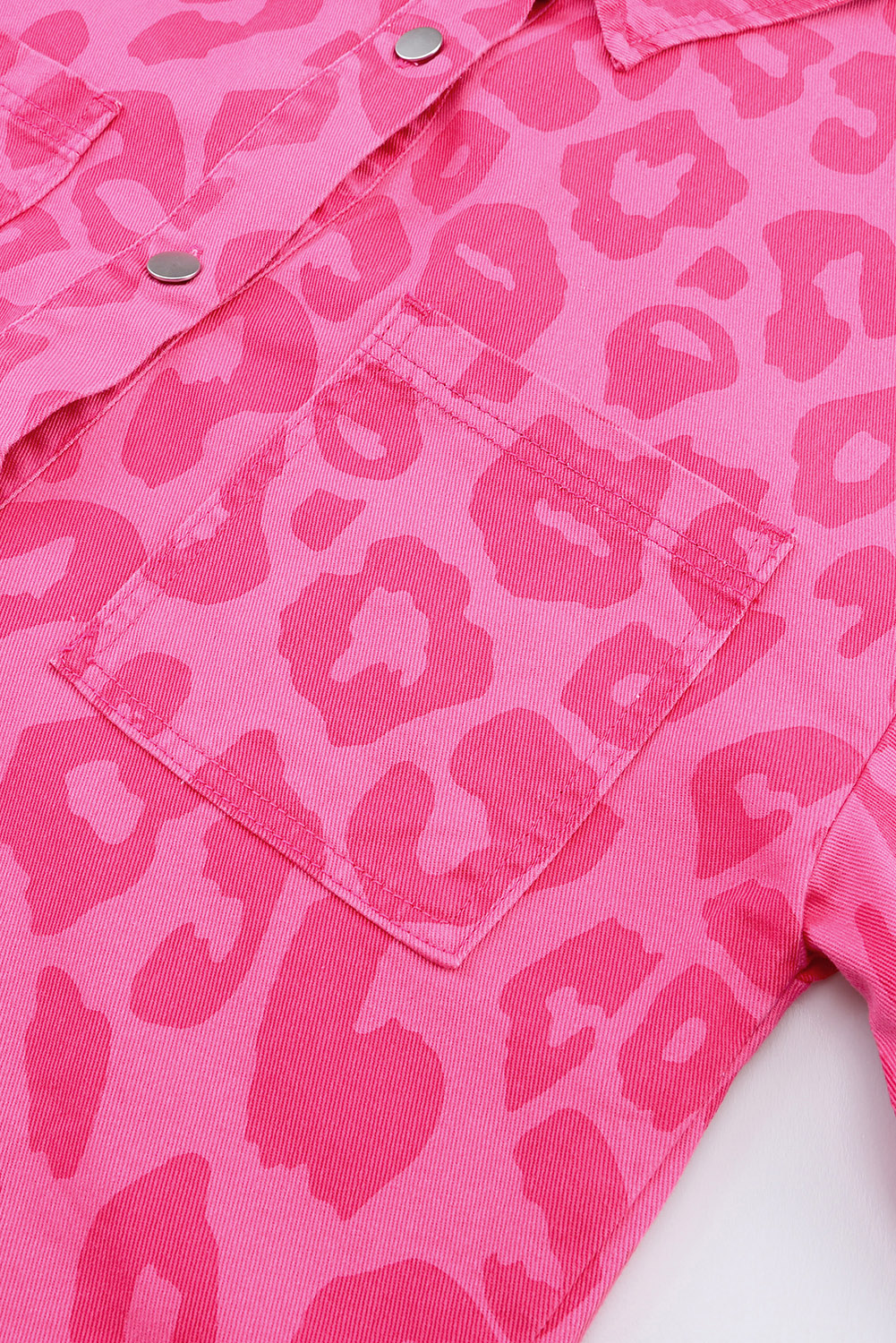 Pink Leopard Print Button Cuffs Raw Hem Jacket - loveforevers